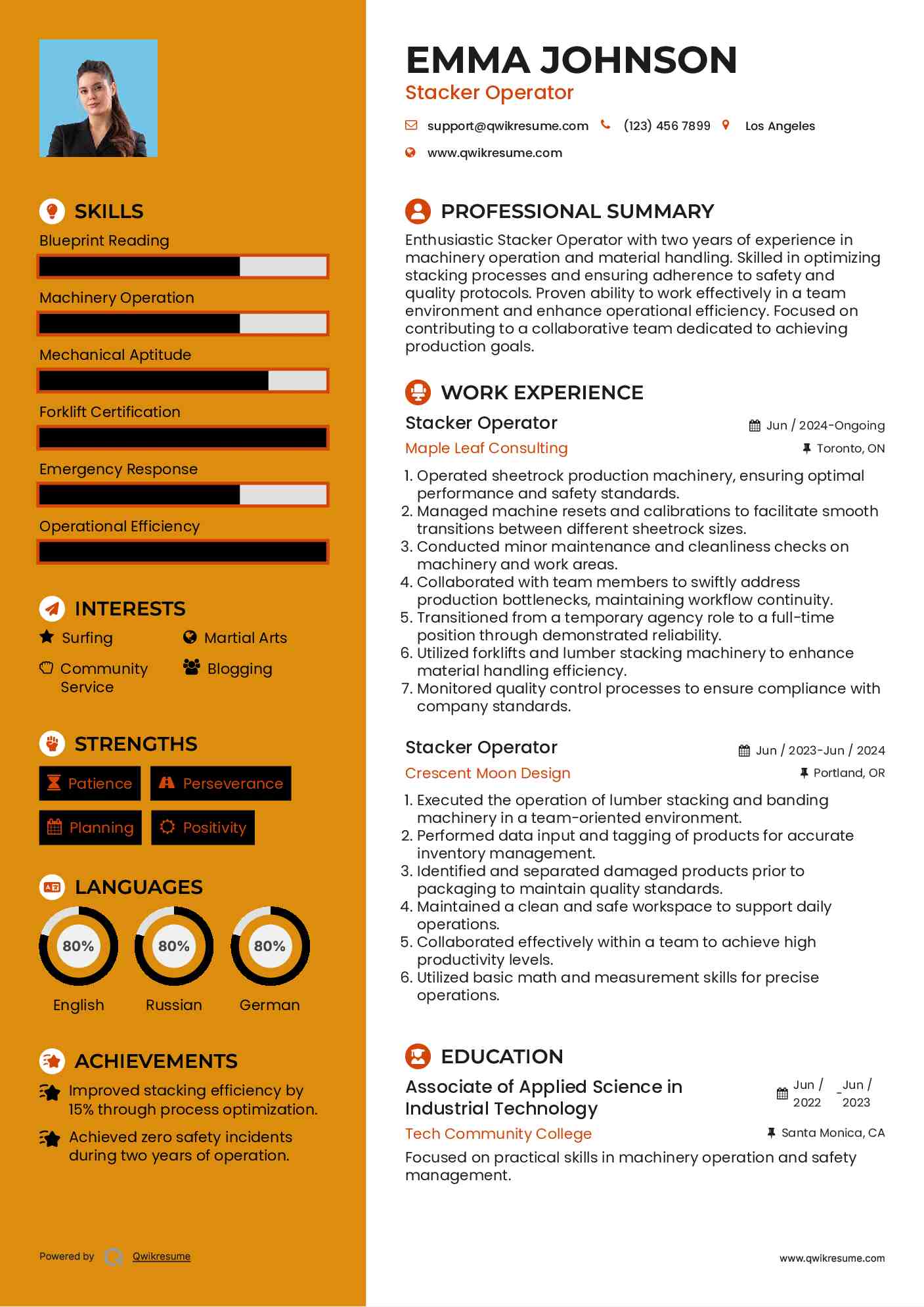 Stacker Operator Resume Template