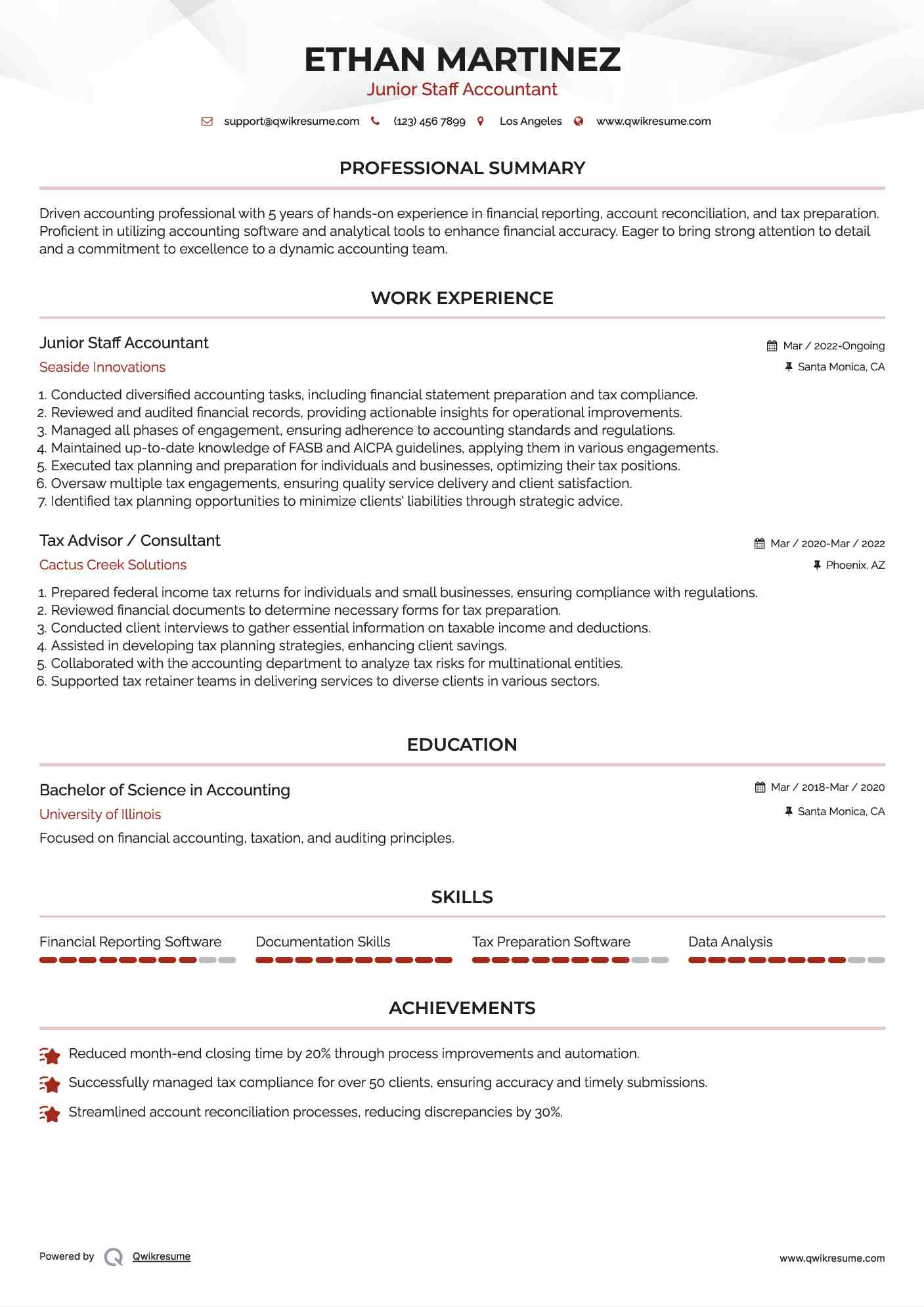 Junior Staff Accountant Resume Format