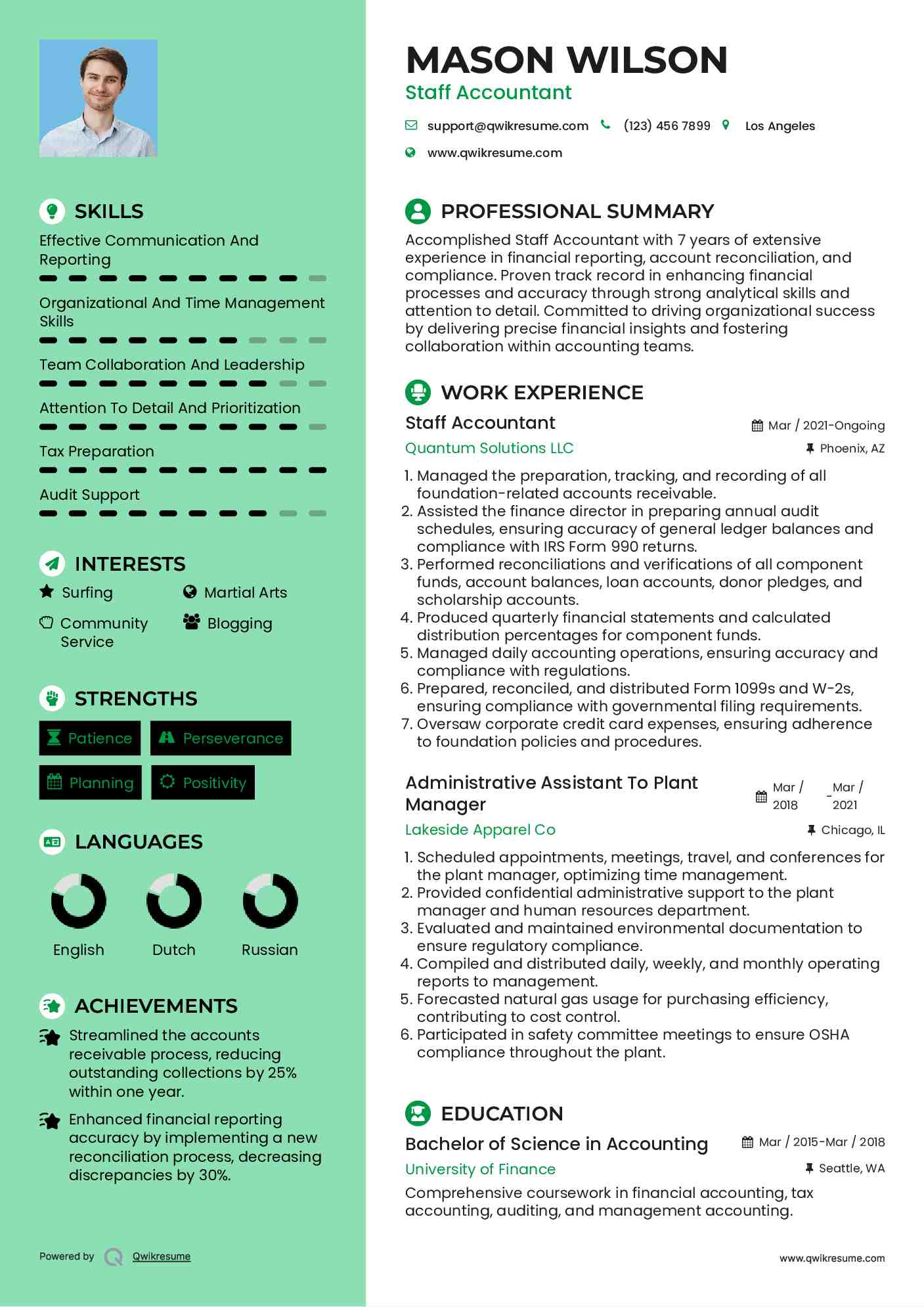 Staff Accountant Resume Sample