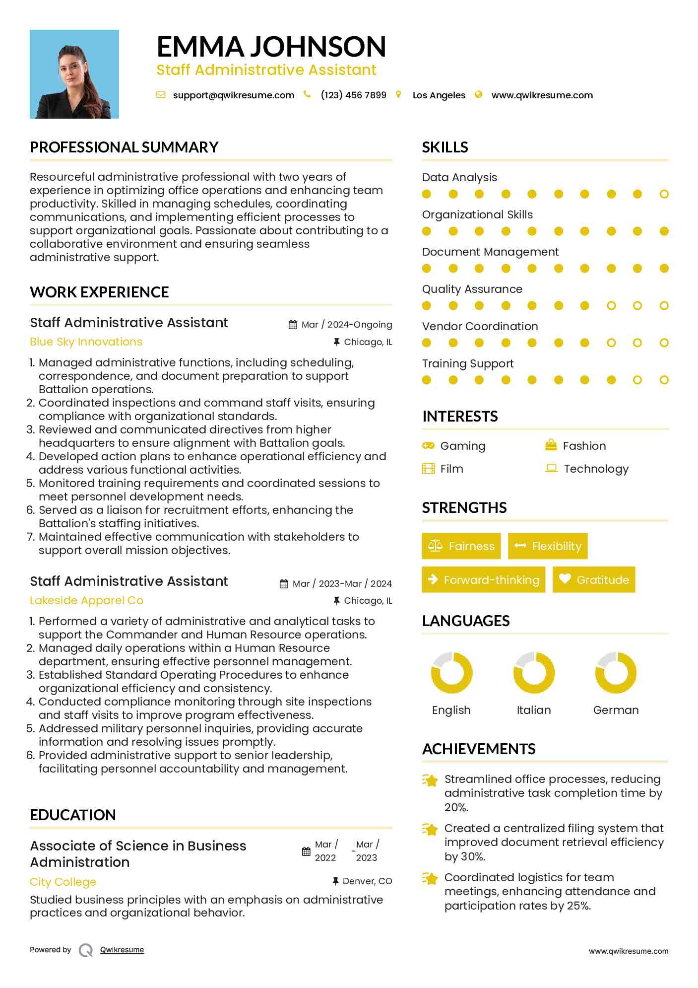 Staff Administrative Assistant Resume Model