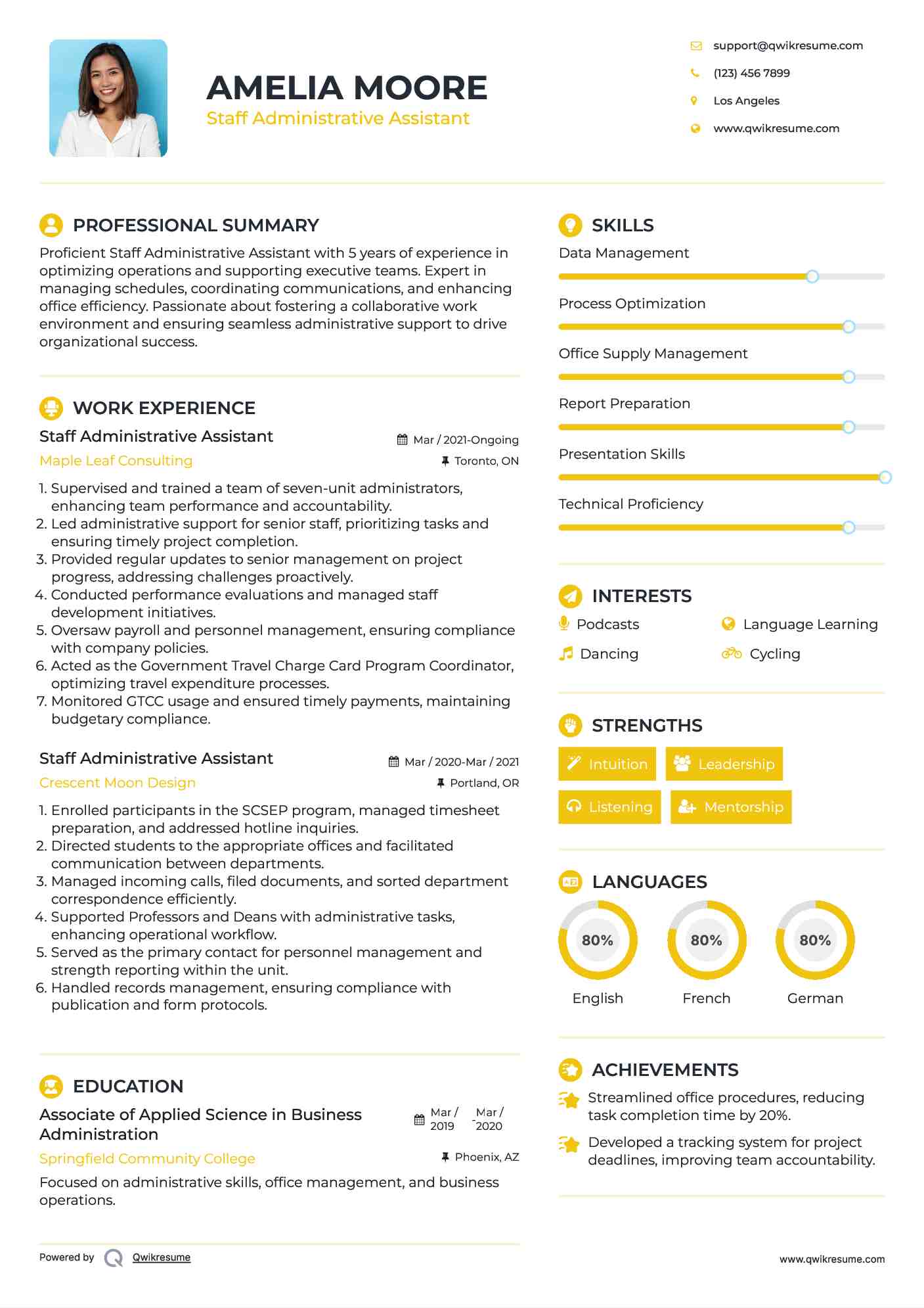 Staff Administrative Assistant Resume Example