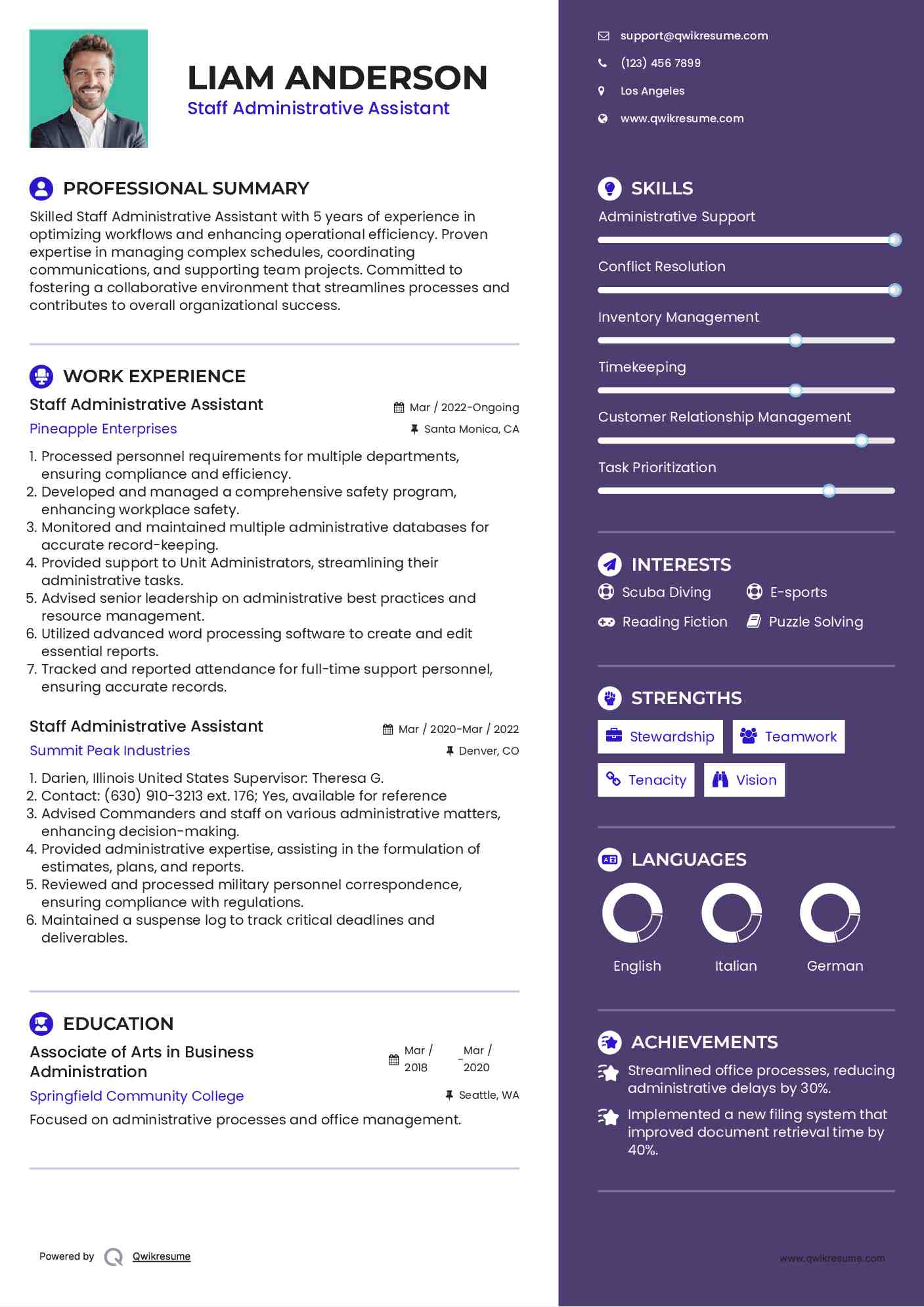 Staff Administrative Assistant Resume Template