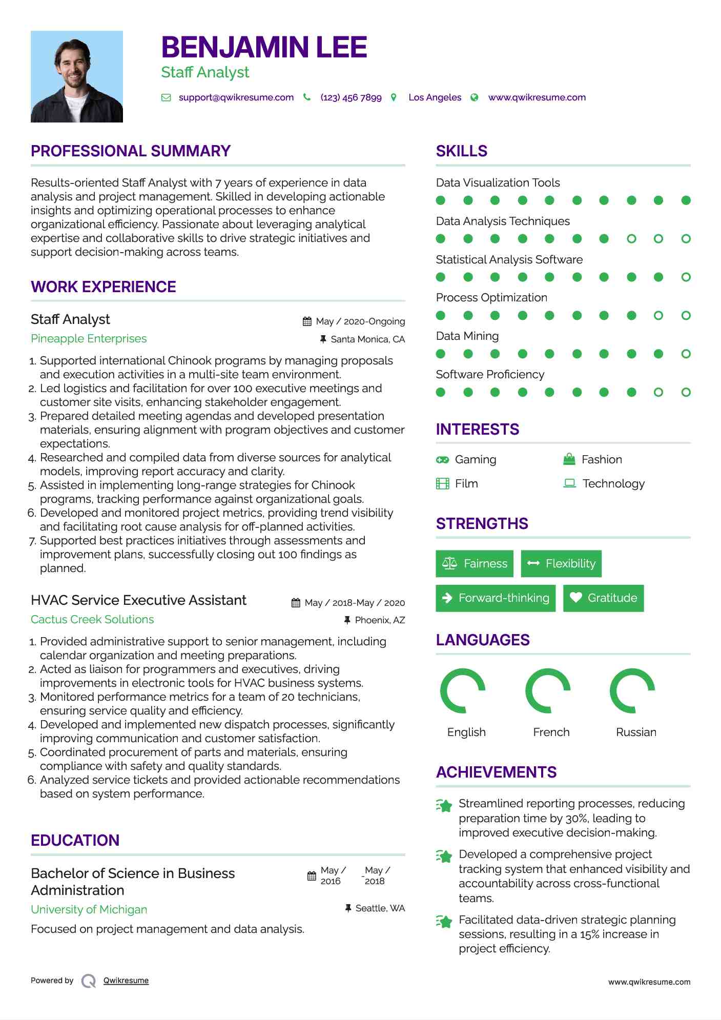 Staff Analyst Resume Example