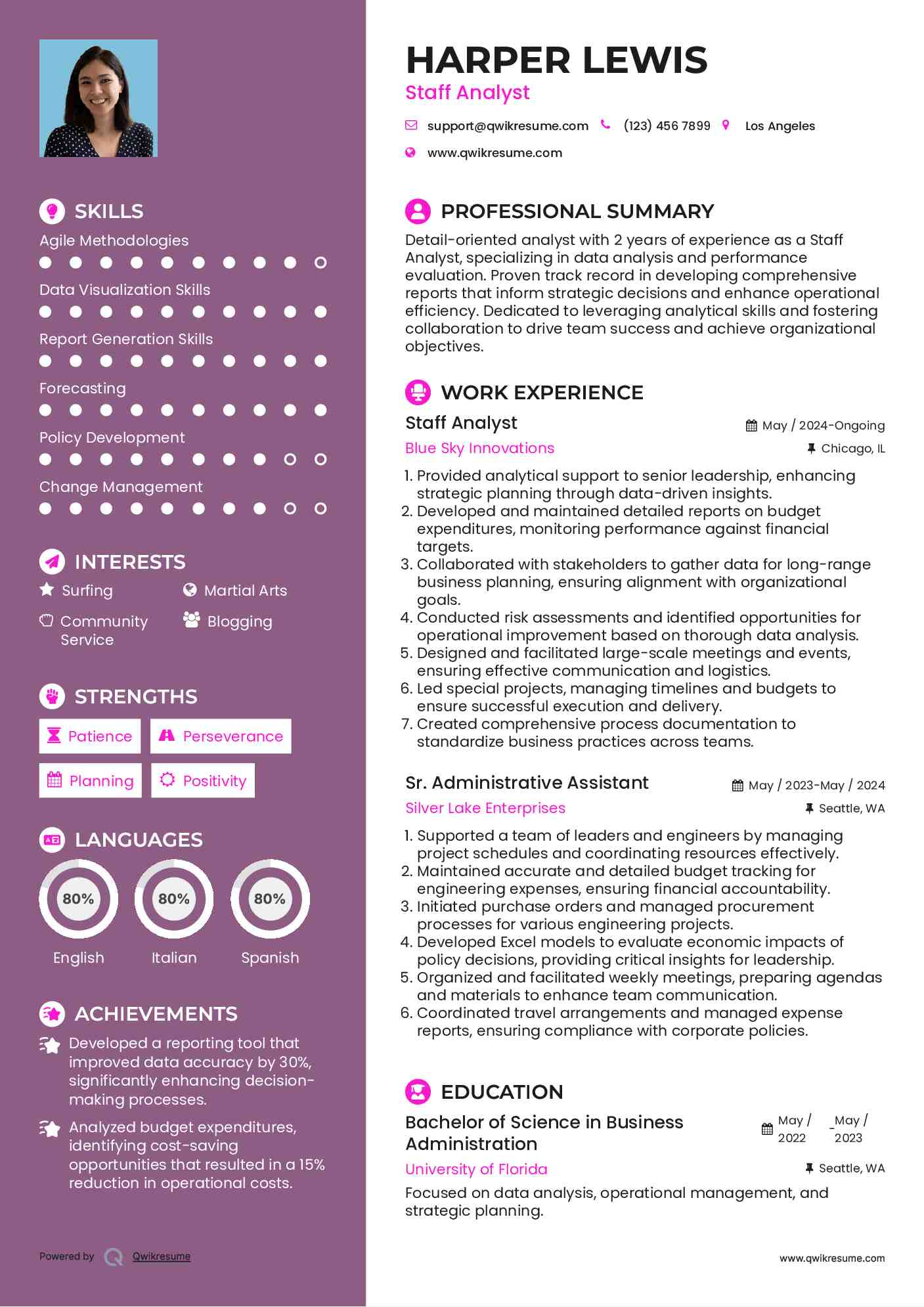 Staff Analyst Resume Model