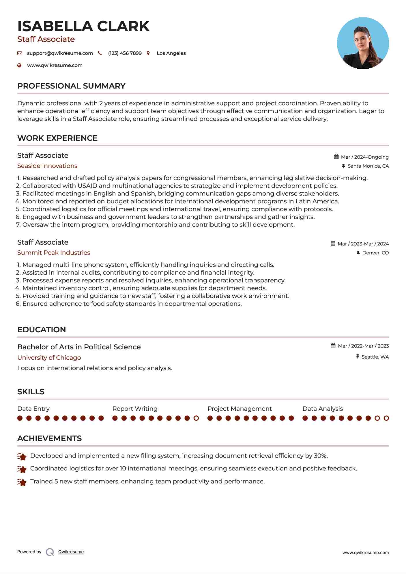 Staff Associate Resume Template