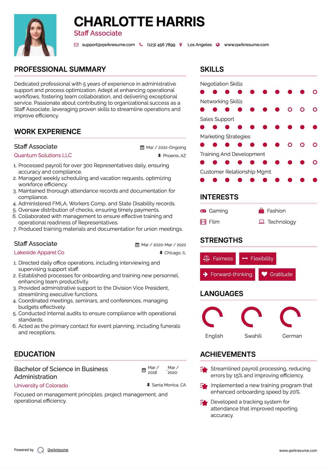 Staff Associate Resume Model