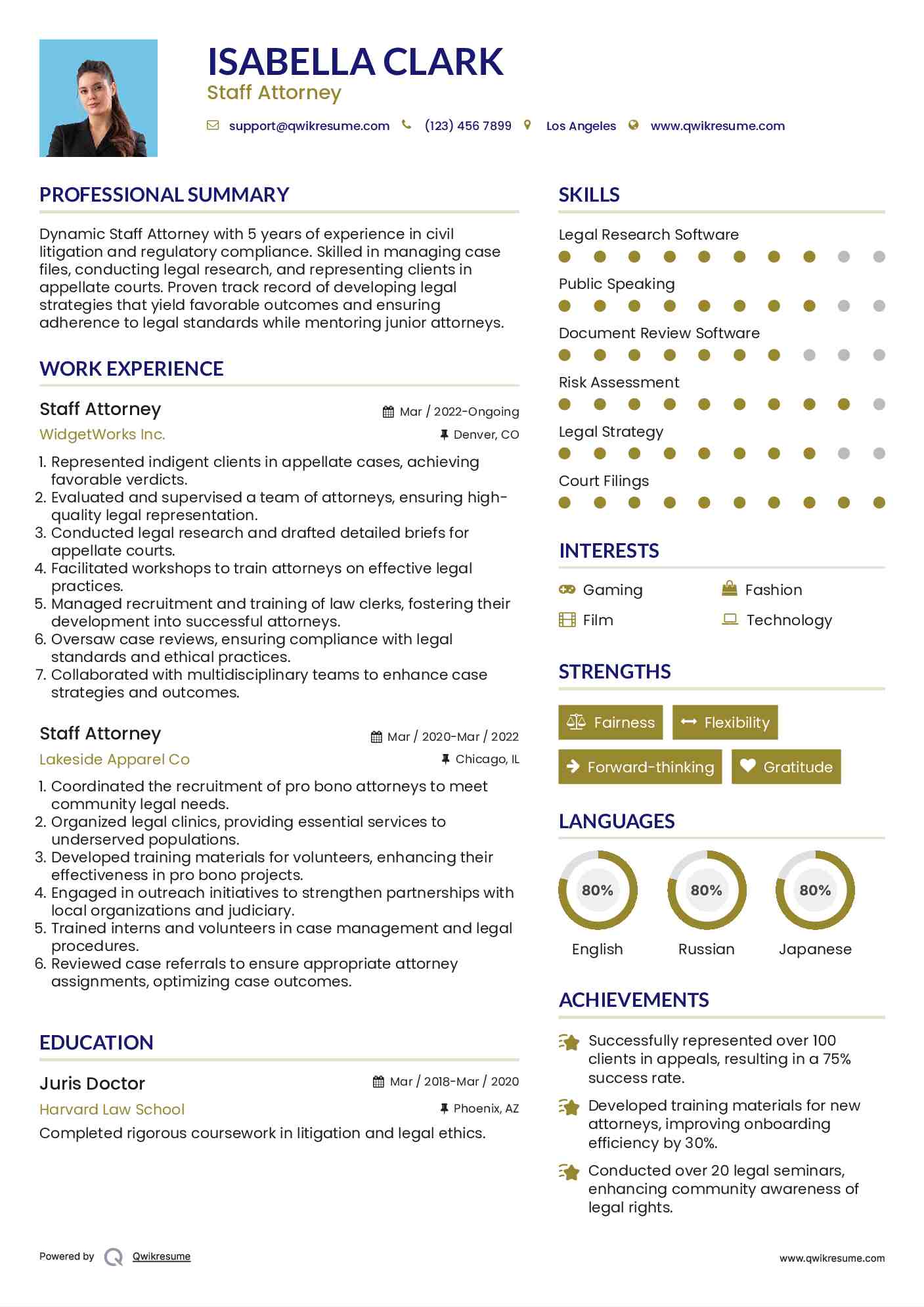 Staff Attorney Resume Sample