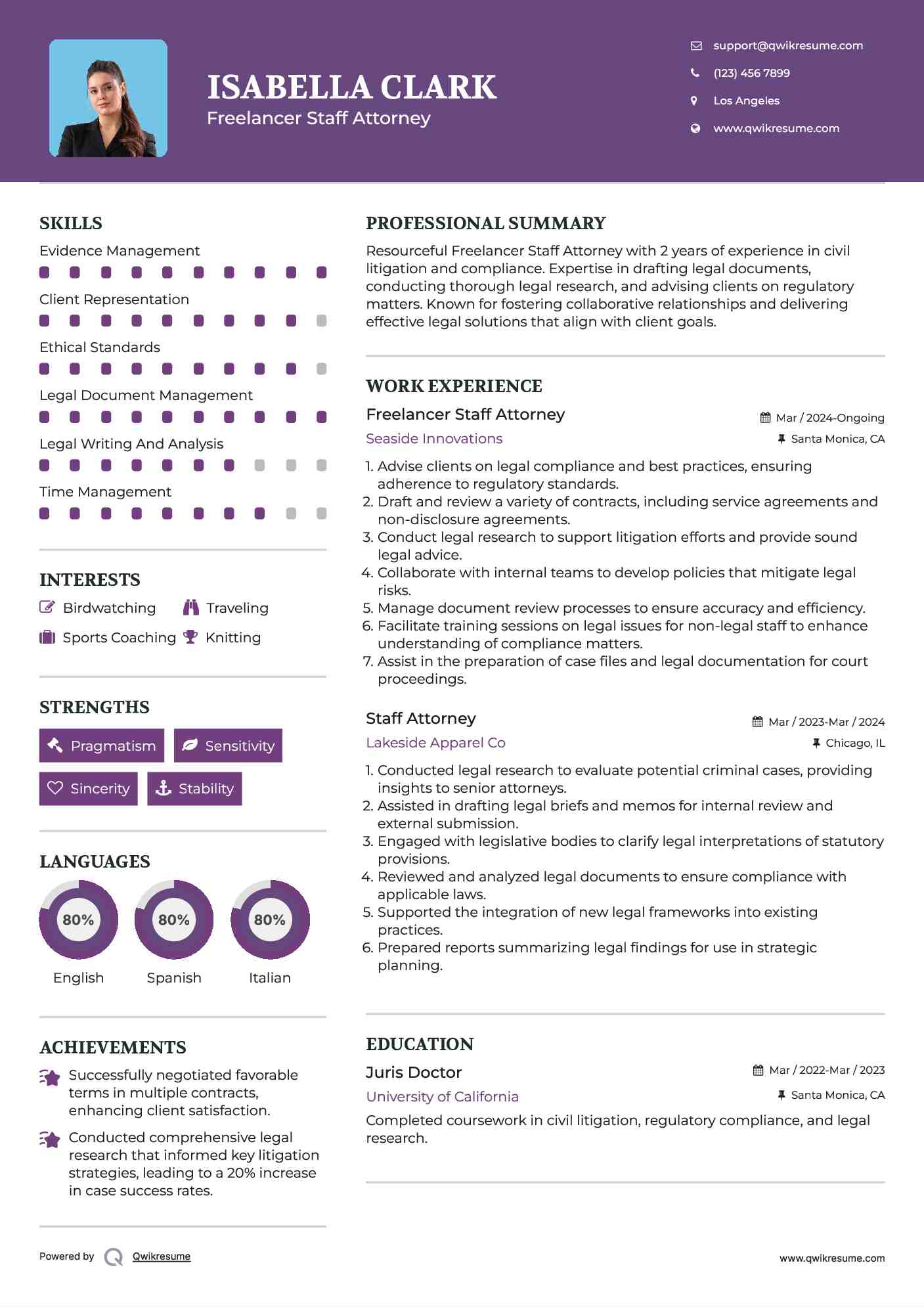 Freelancer Staff Attorney Resume Format