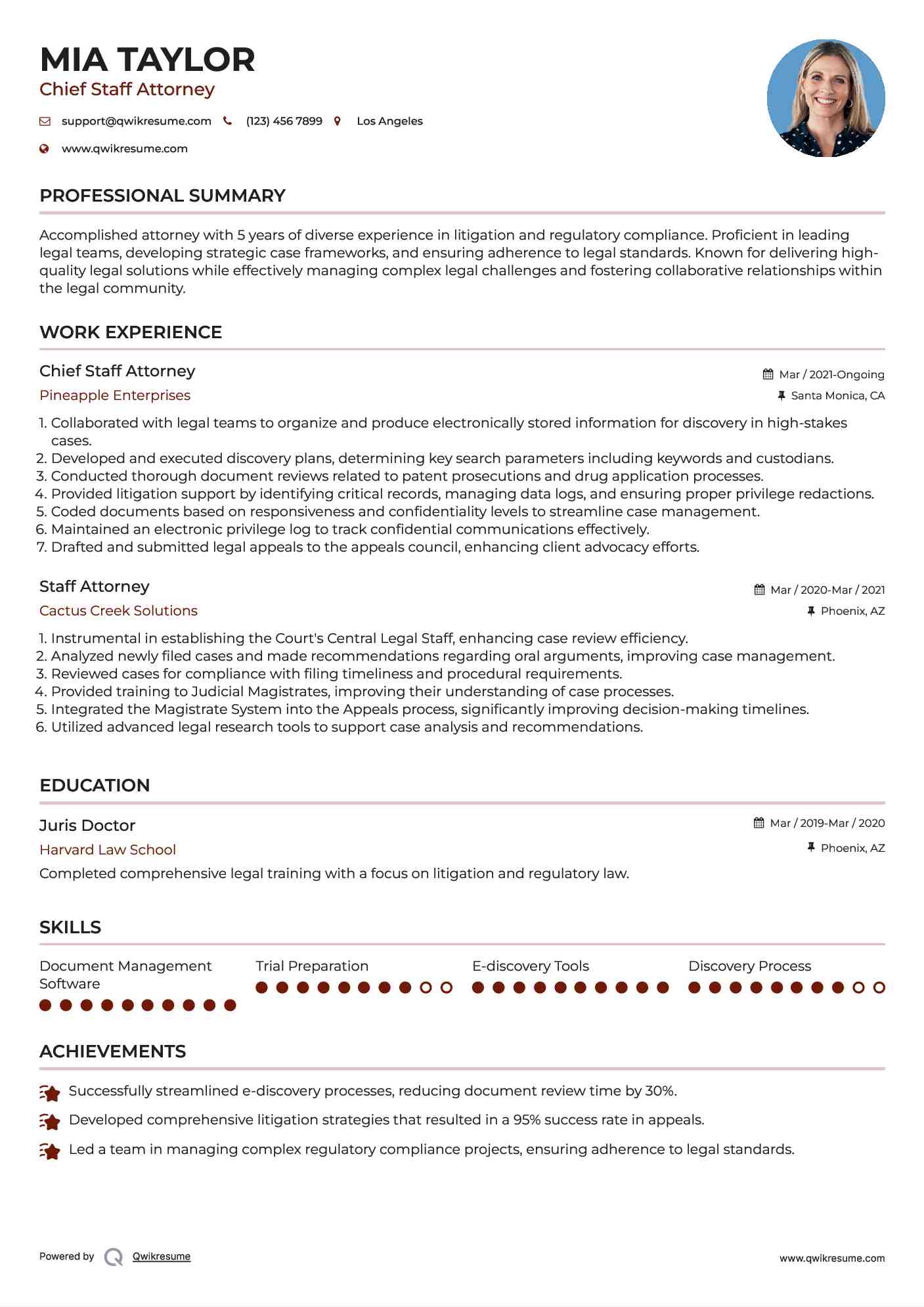Chief Staff Attorney Resume Template