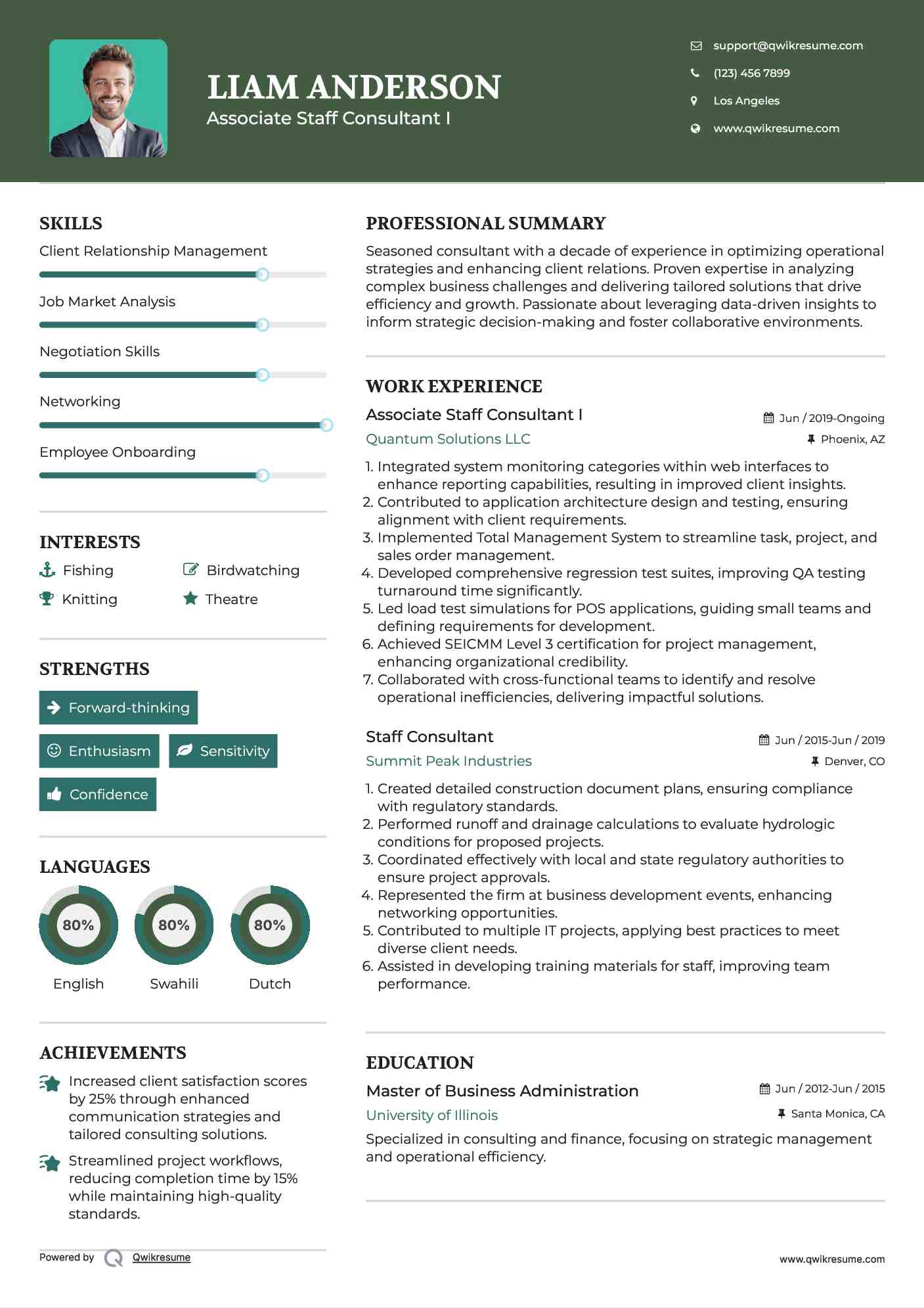 Associate Staff Consultant I Resume Template