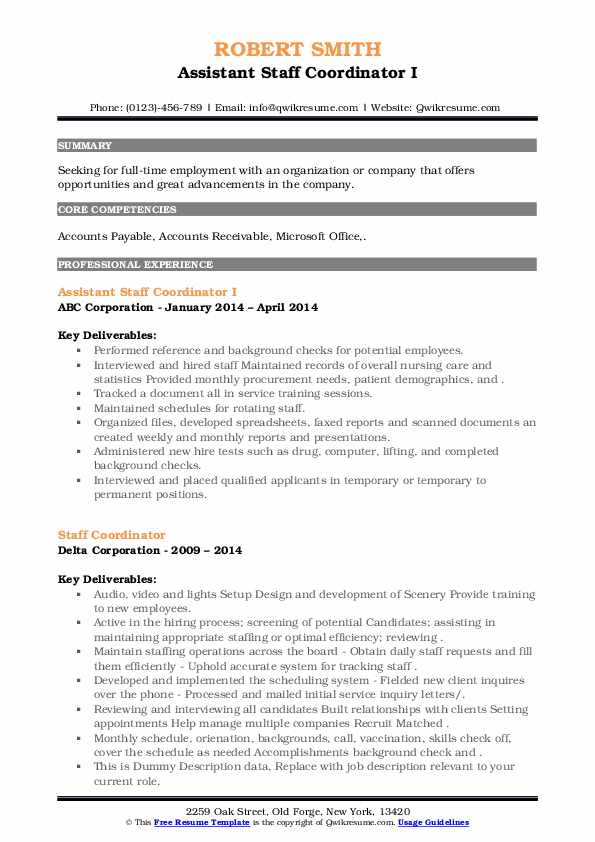Staff Coordinator Resume Samples - Staff Coordinator 1590579853 Pdf 