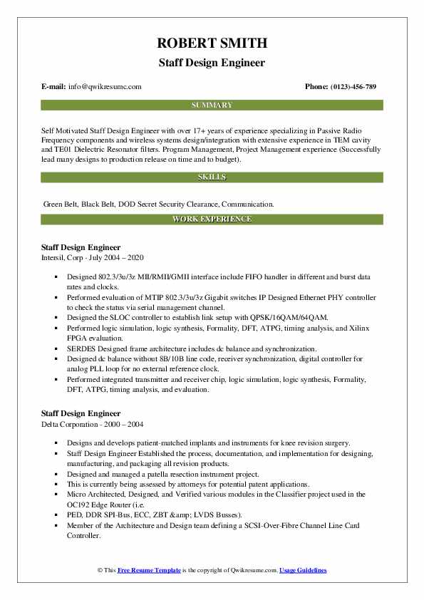 Staff Design Engineer Resume Samples | QwikResume