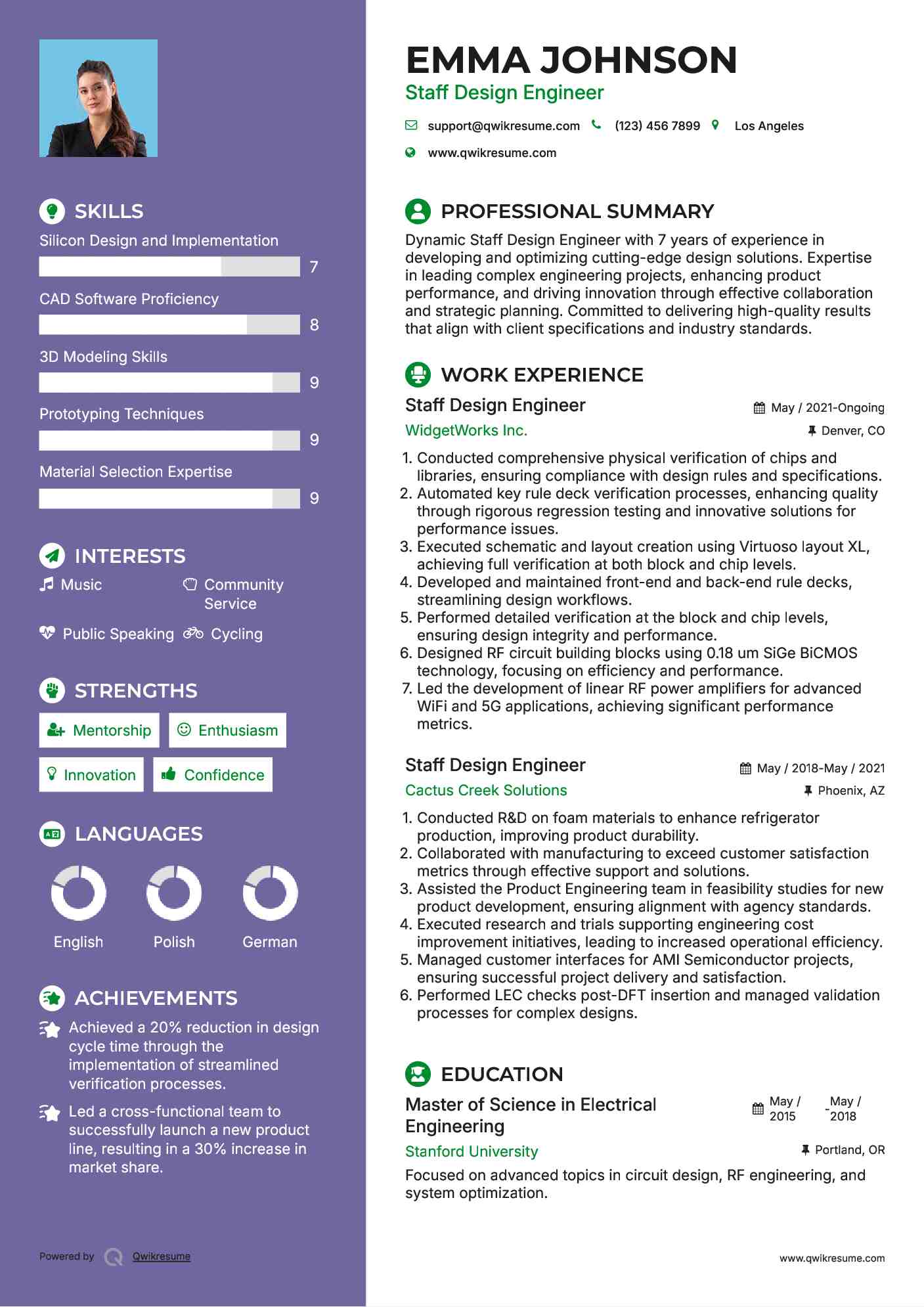 Staff Design Engineer Resume Model