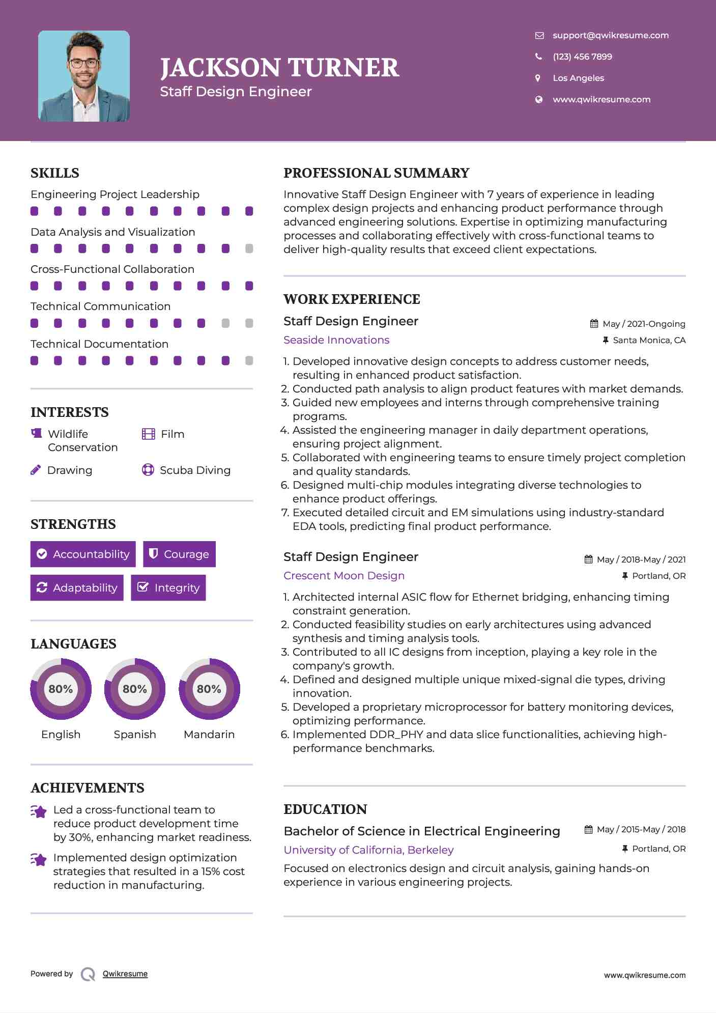 Staff Design Engineer Resume Sample