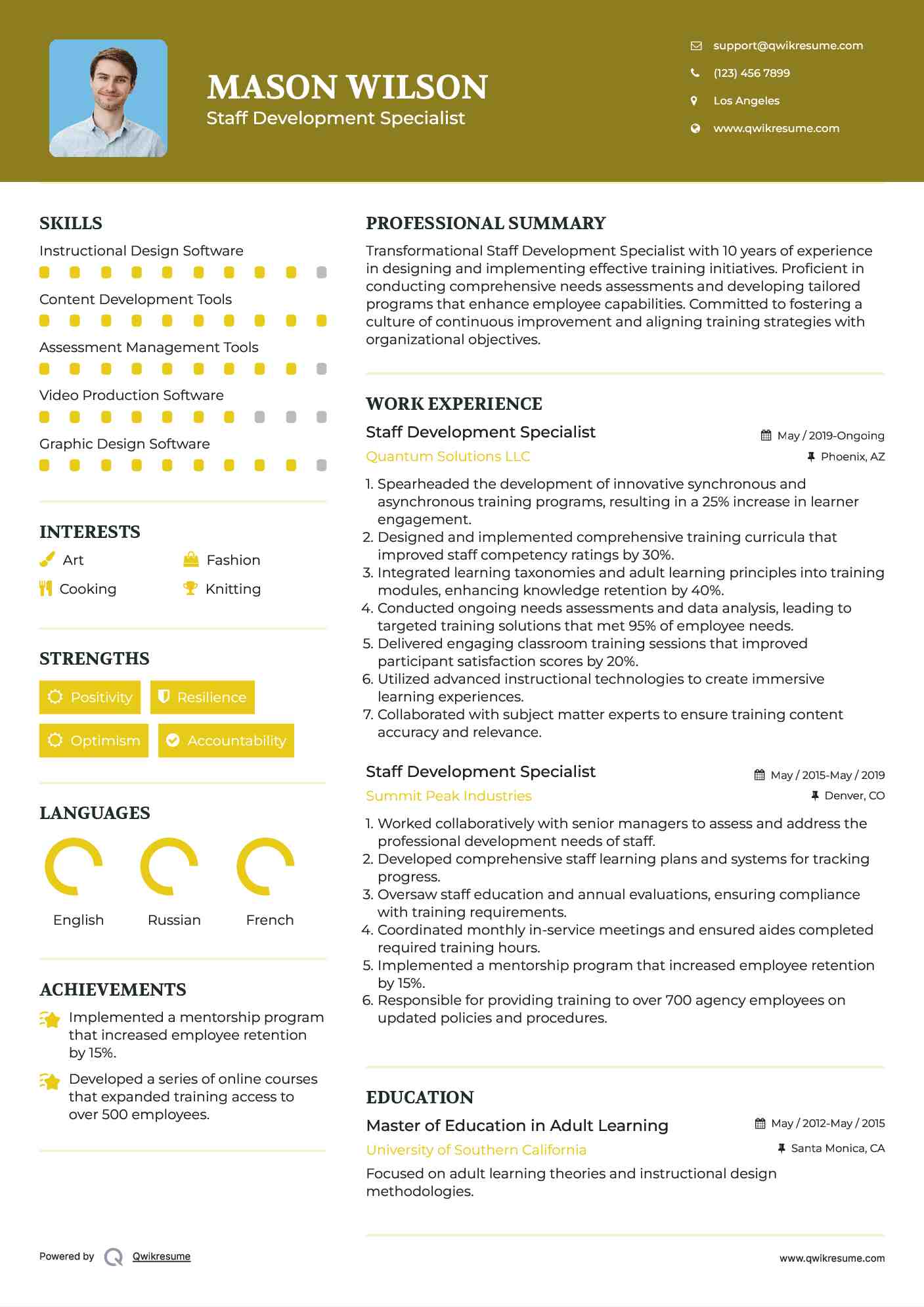 Staff Development Specialist Resume Example