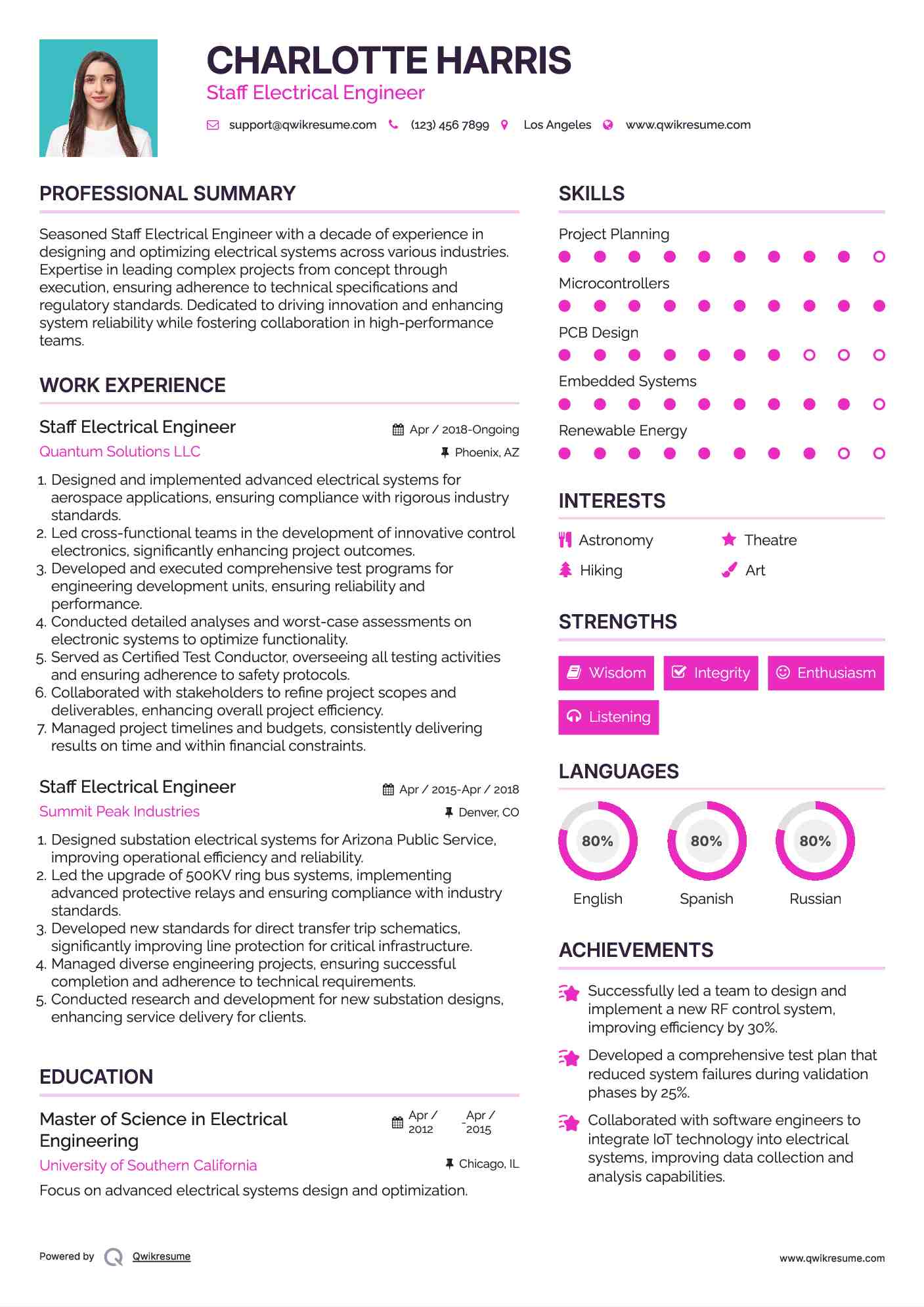 Staff Electrical Engineer Resume Example