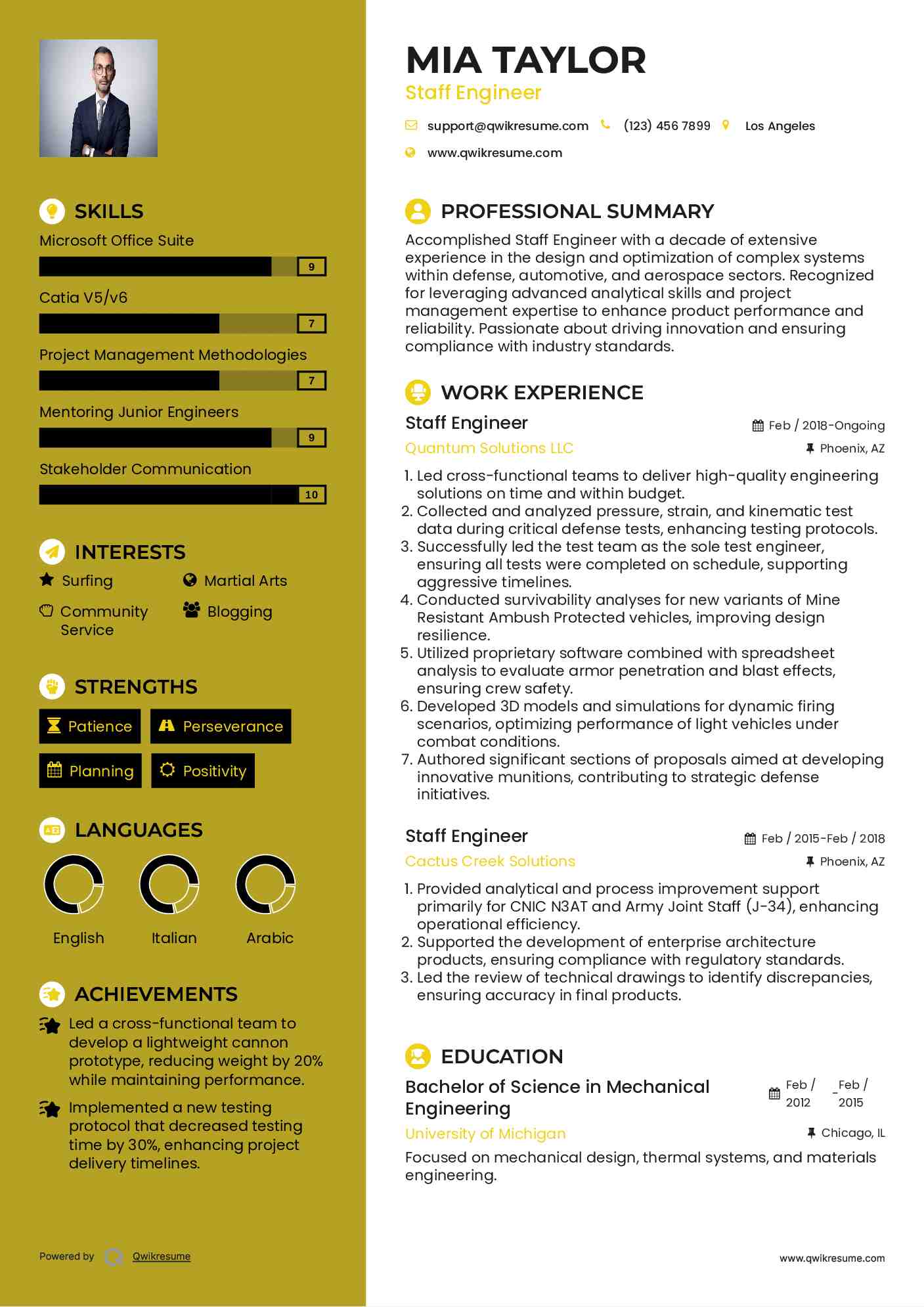 Staff Engineer Resume Sample