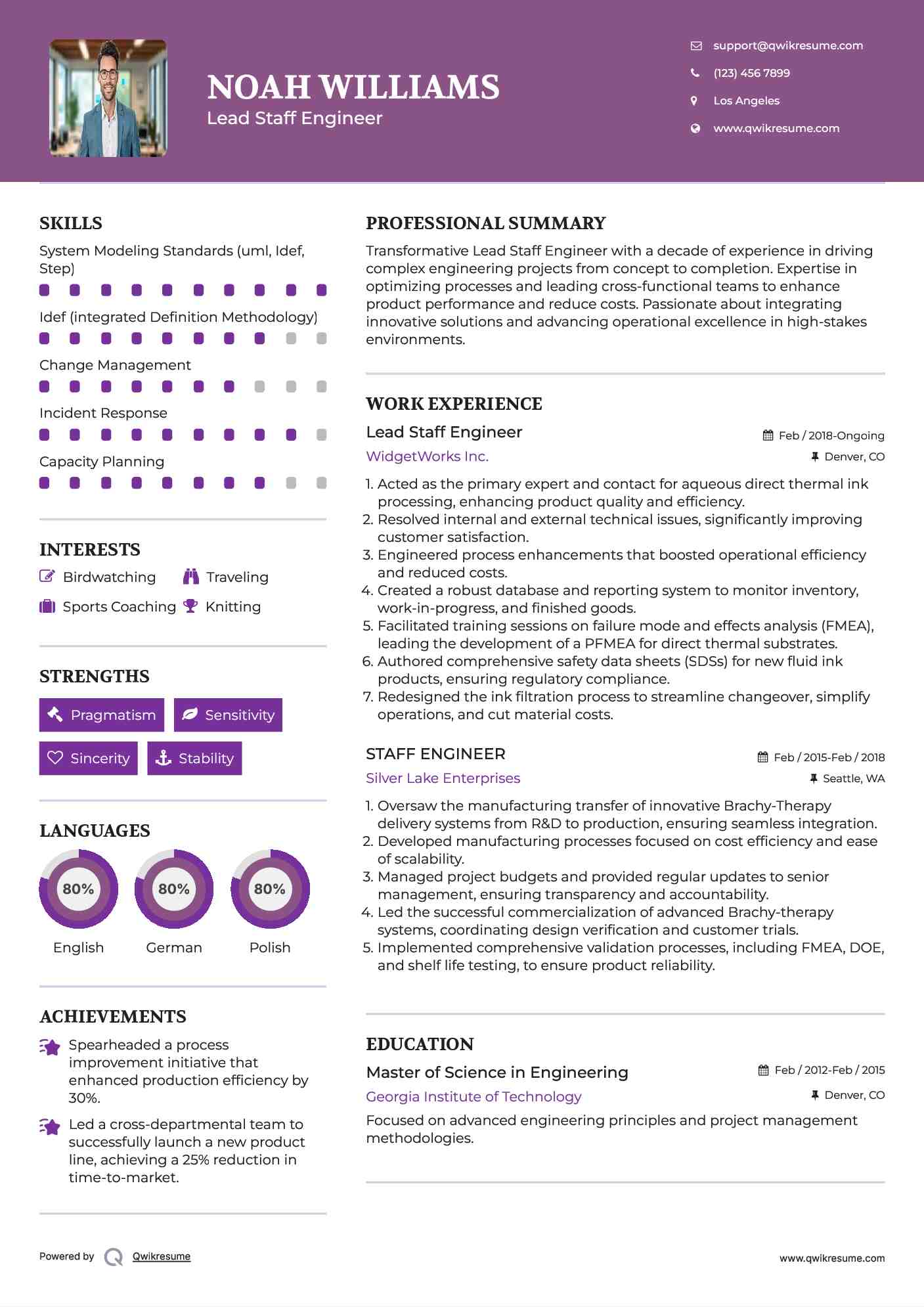 Lead Staff Engineer Resume Model