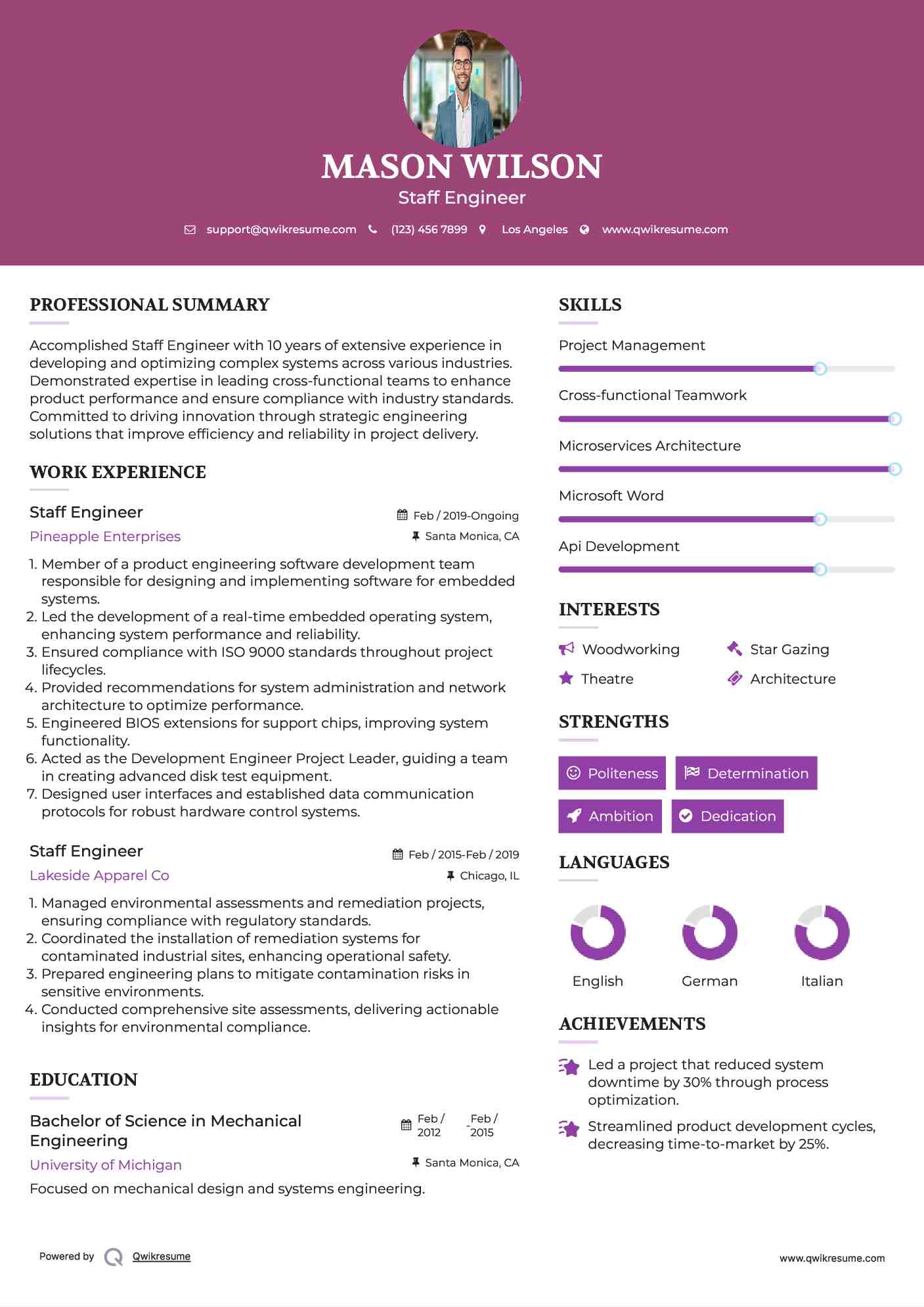 Staff Engineer Resume Sample