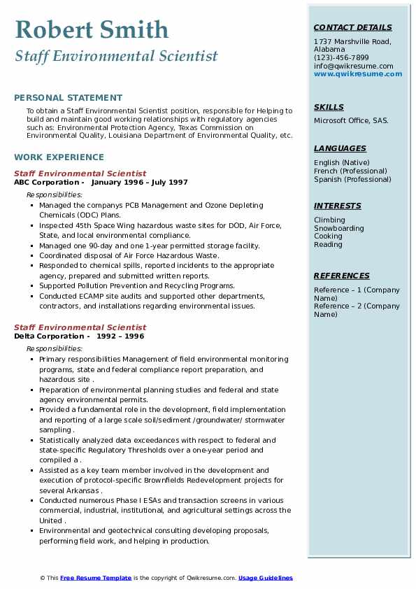 Staff Environmental Scientist Resume - Staff Environmental Scientist 1649579249 Pdf
