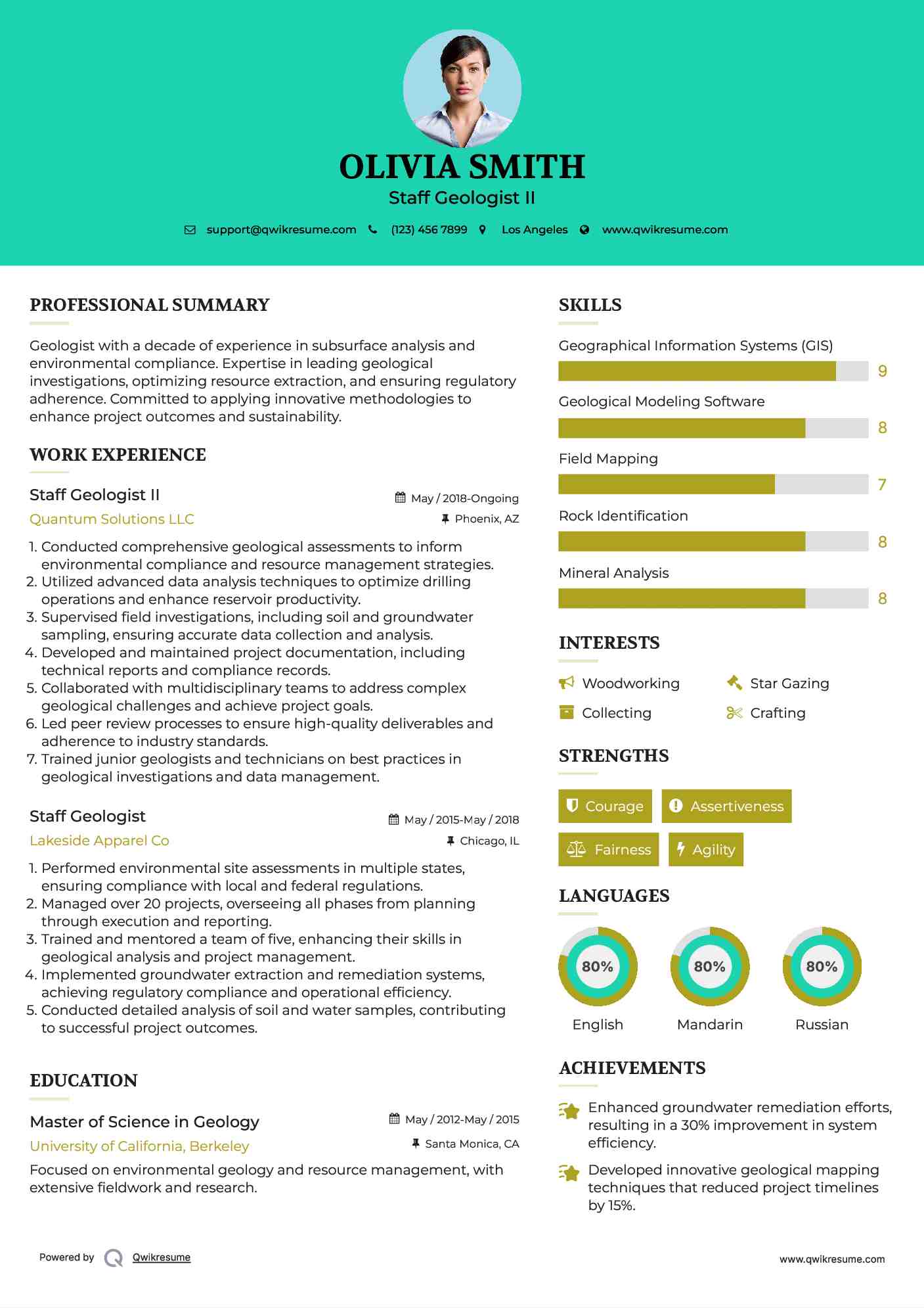 Staff Geologist II Resume Format