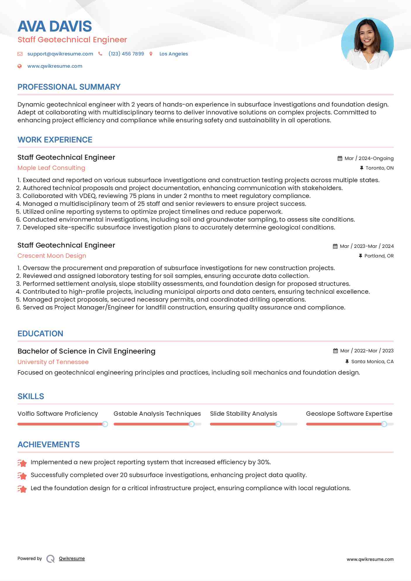Staff Geotechnical Engineer Resume Template