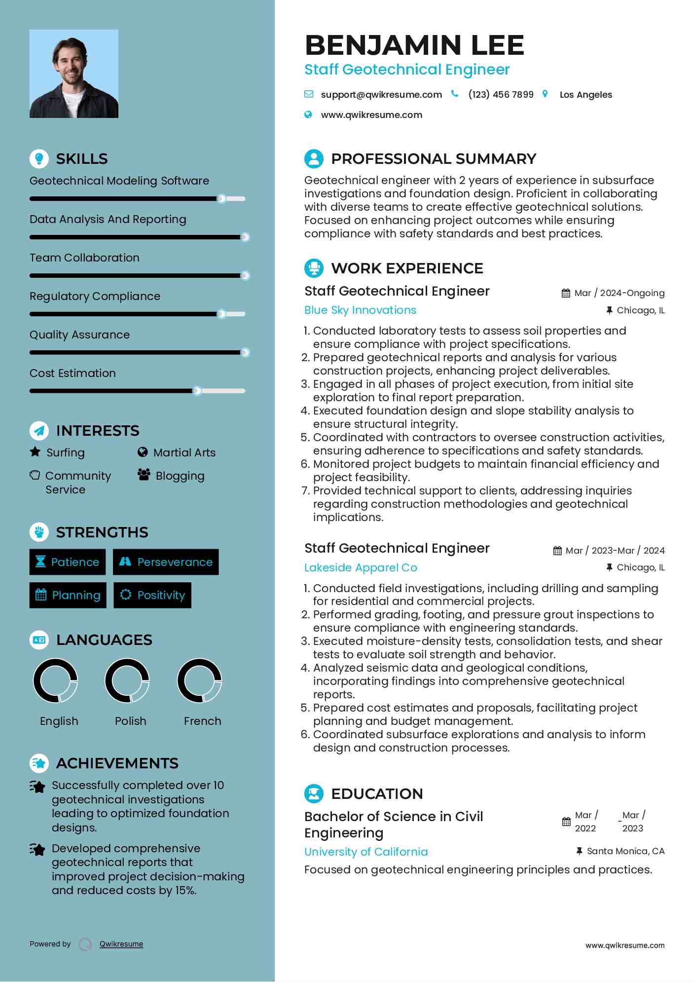 Staff Geotechnical Engineer Resume Sample