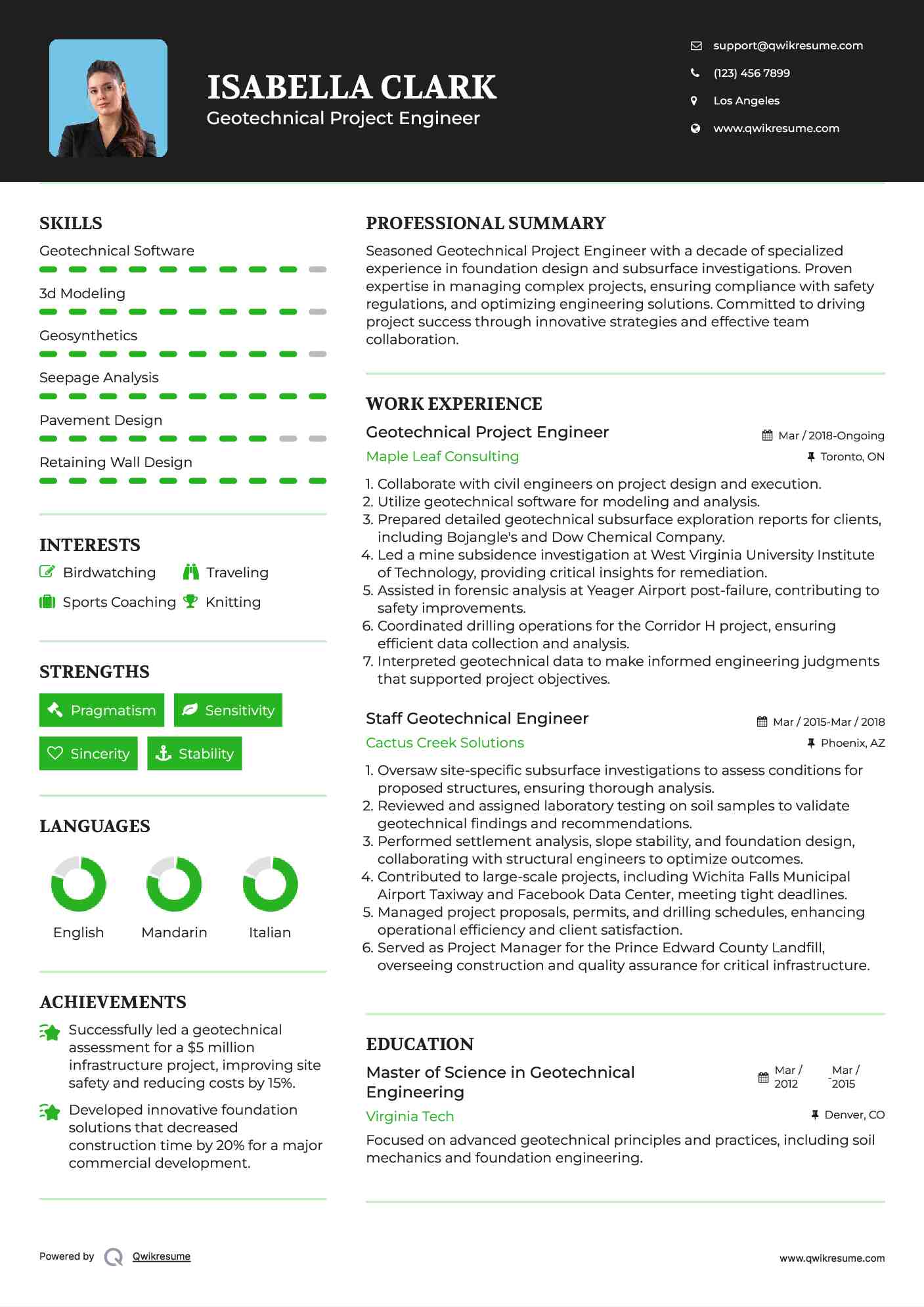Geotechnical Project Engineer Resume Example