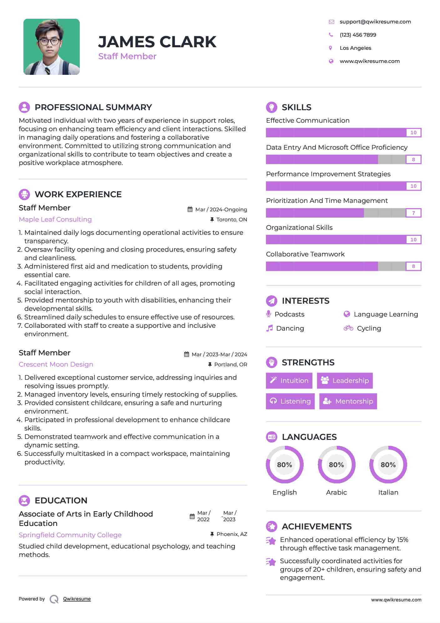 Staff Member Resume Template