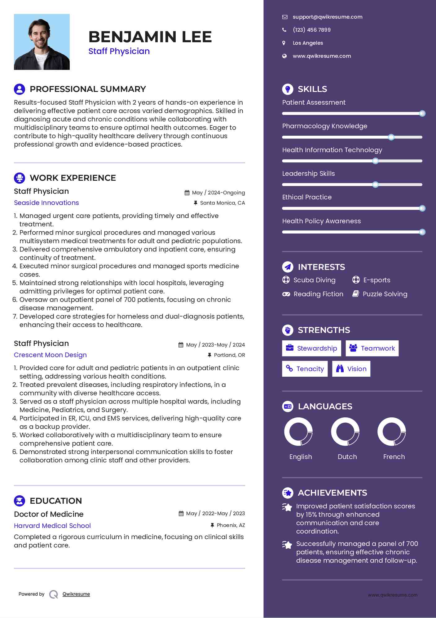 Staff Physician Resume Model