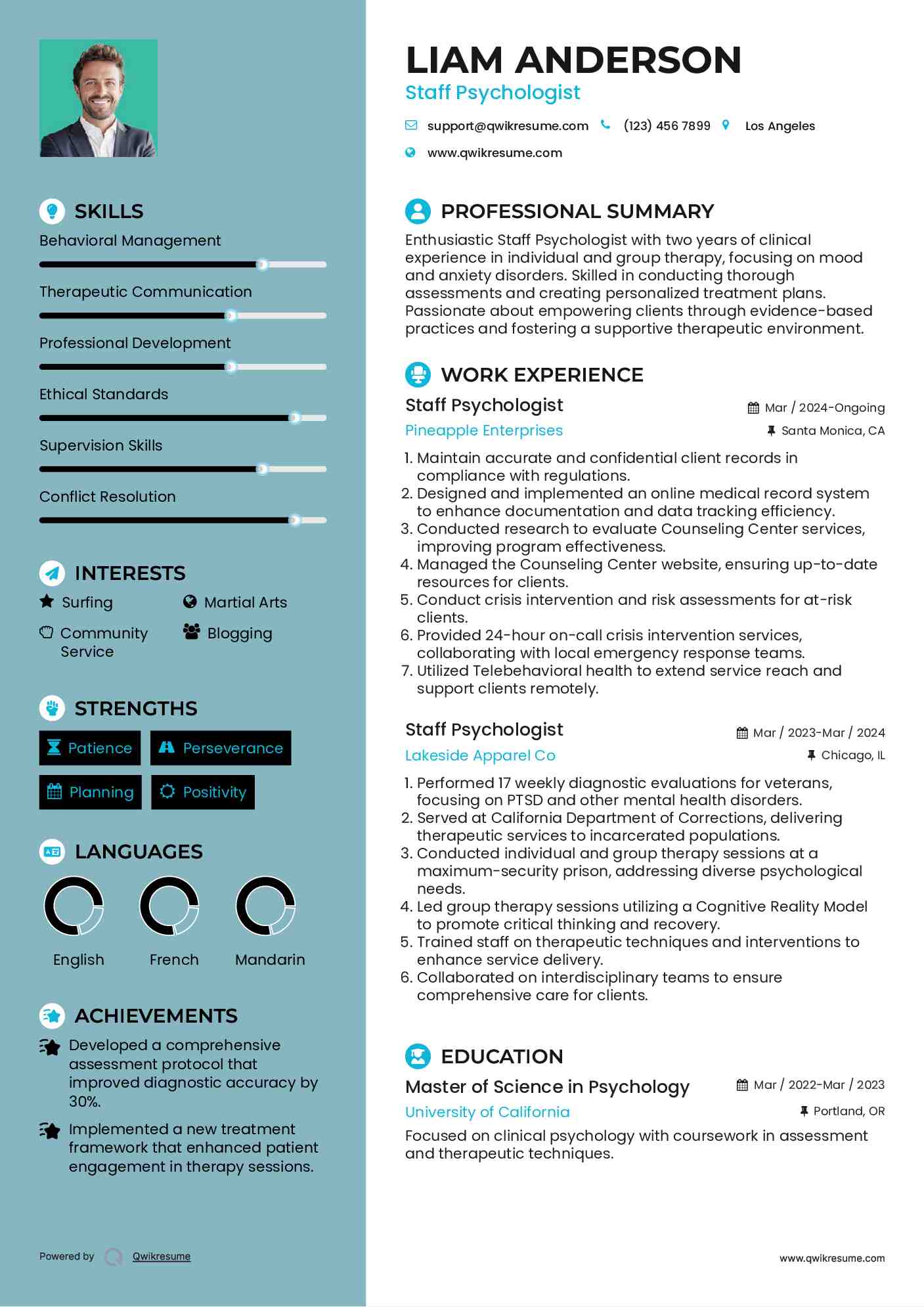 Staff Psychologist Resume Format
