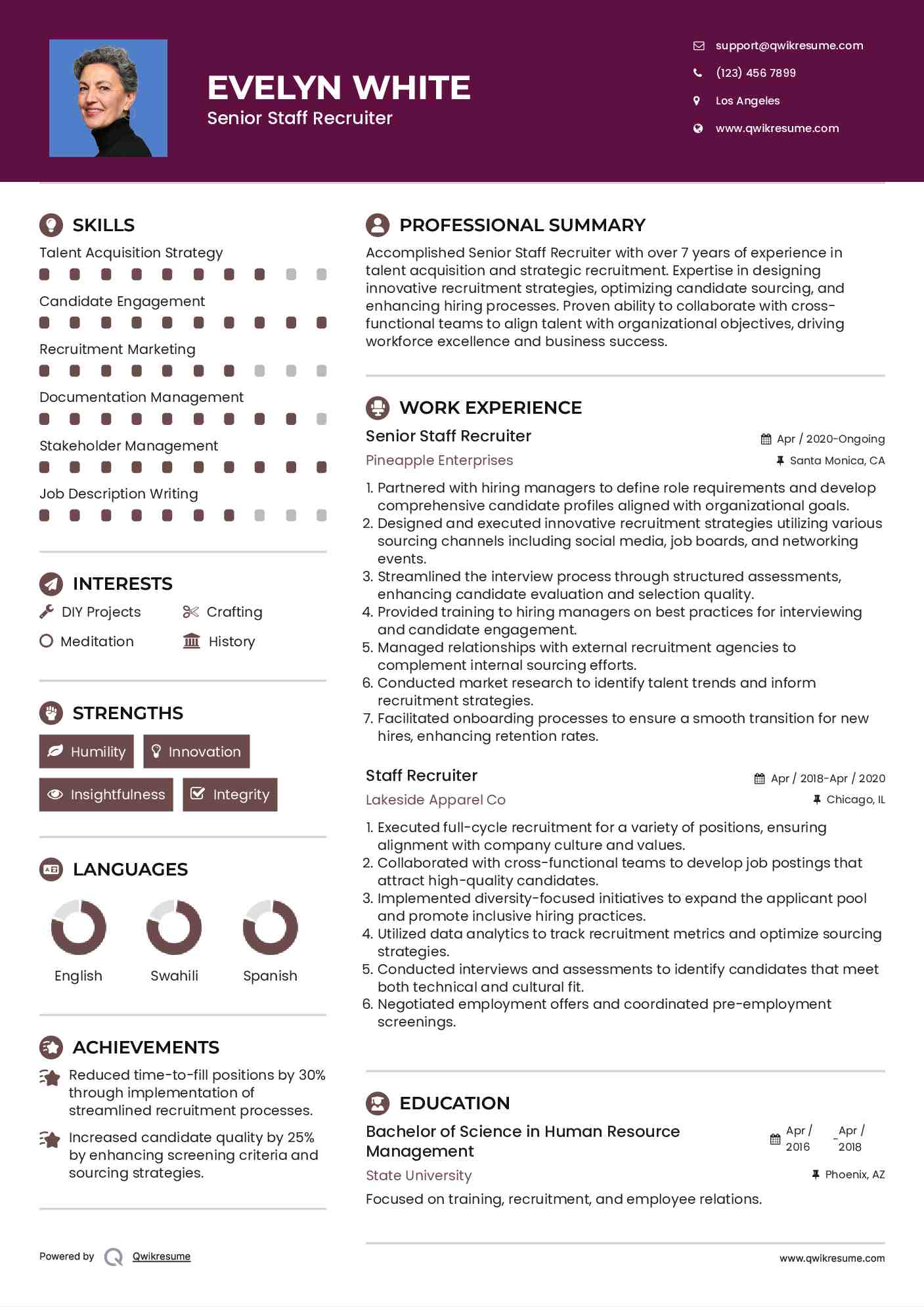 Senior Staff Recruiter Resume Sample