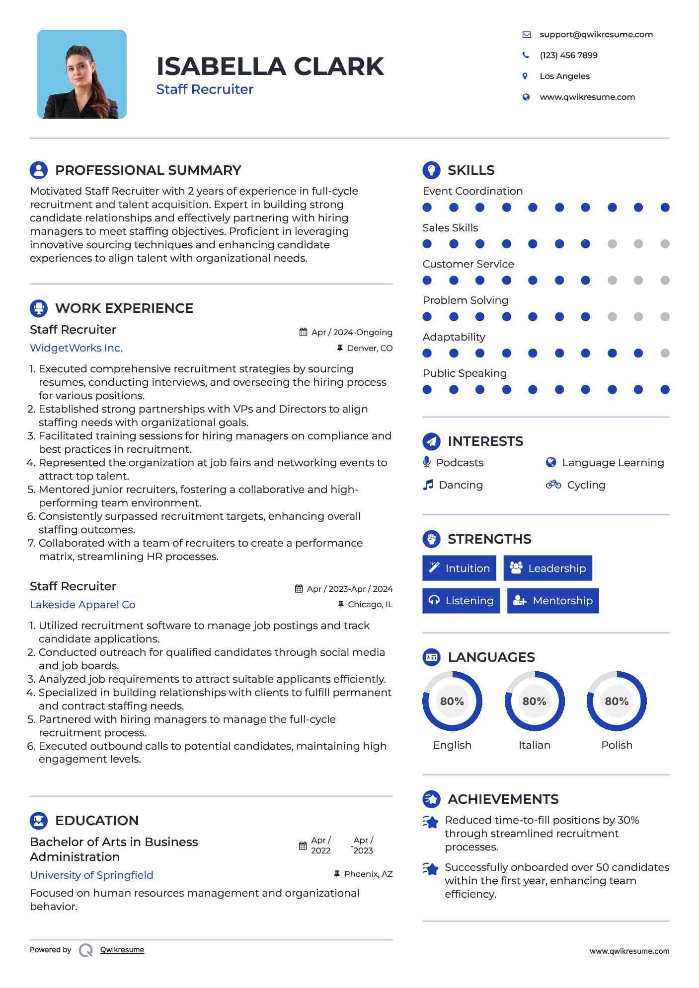 Staff Recruiter Resume Format