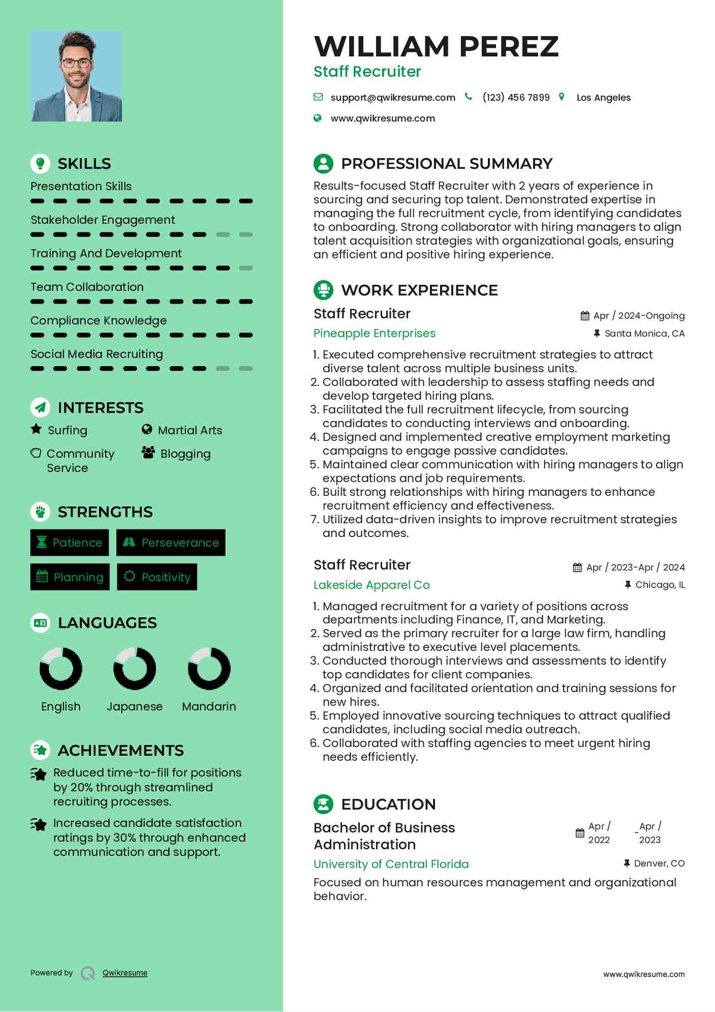 Staff Recruiter Resume Template