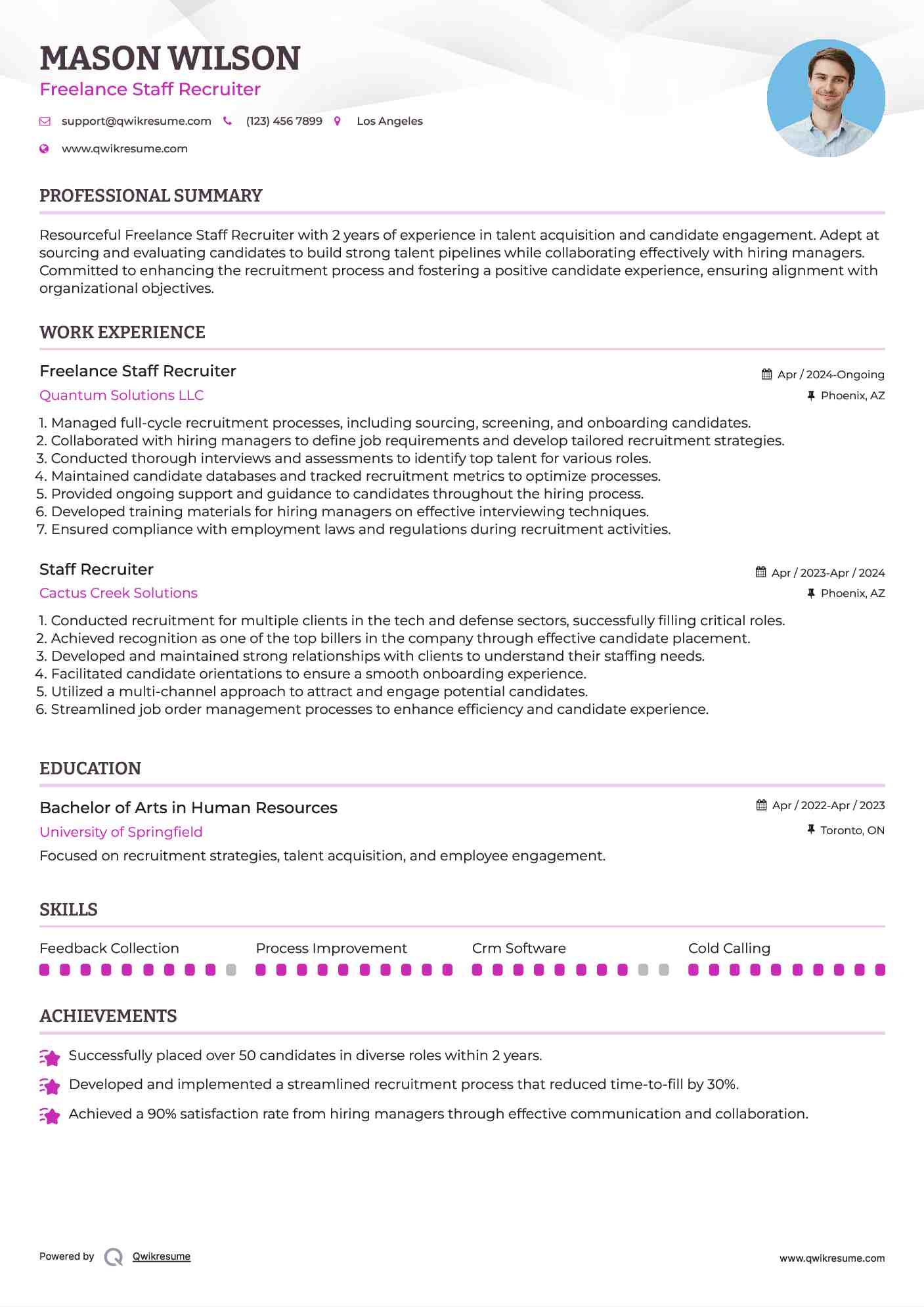 Freelance Staff Recruiter Resume Model