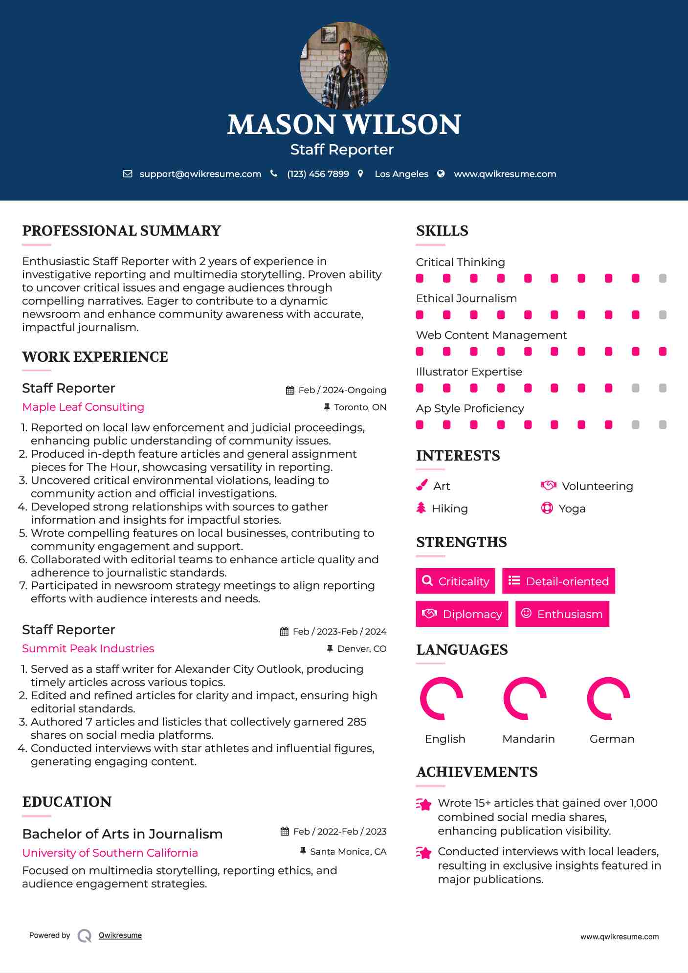 Staff Reporter  Resume Template