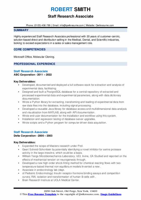 Staff Research Associate Resume Samples QwikResume