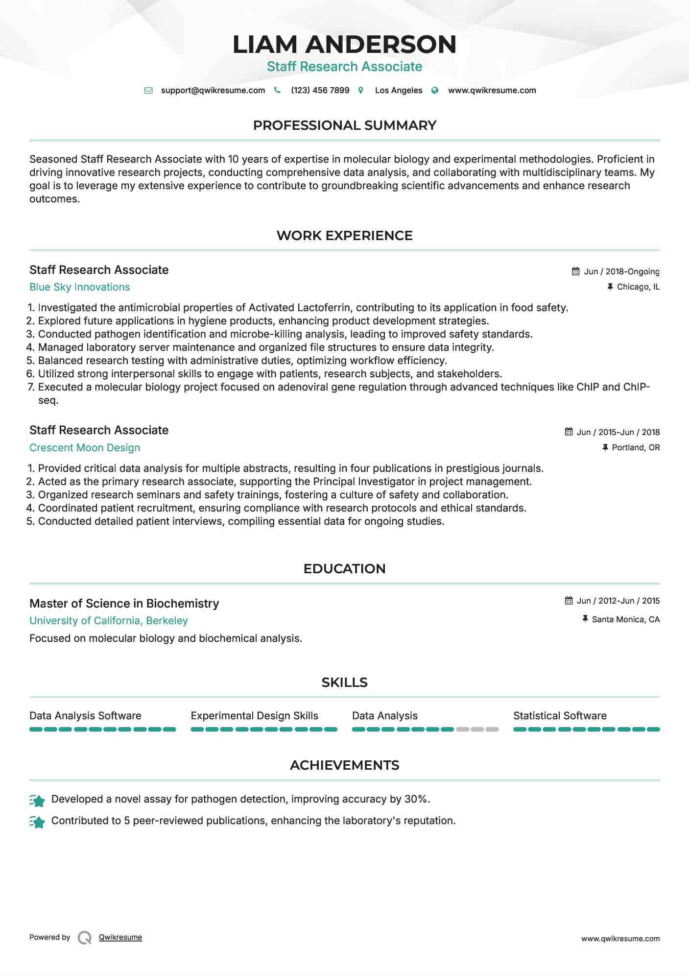 Staff Research Associate Resume Model
