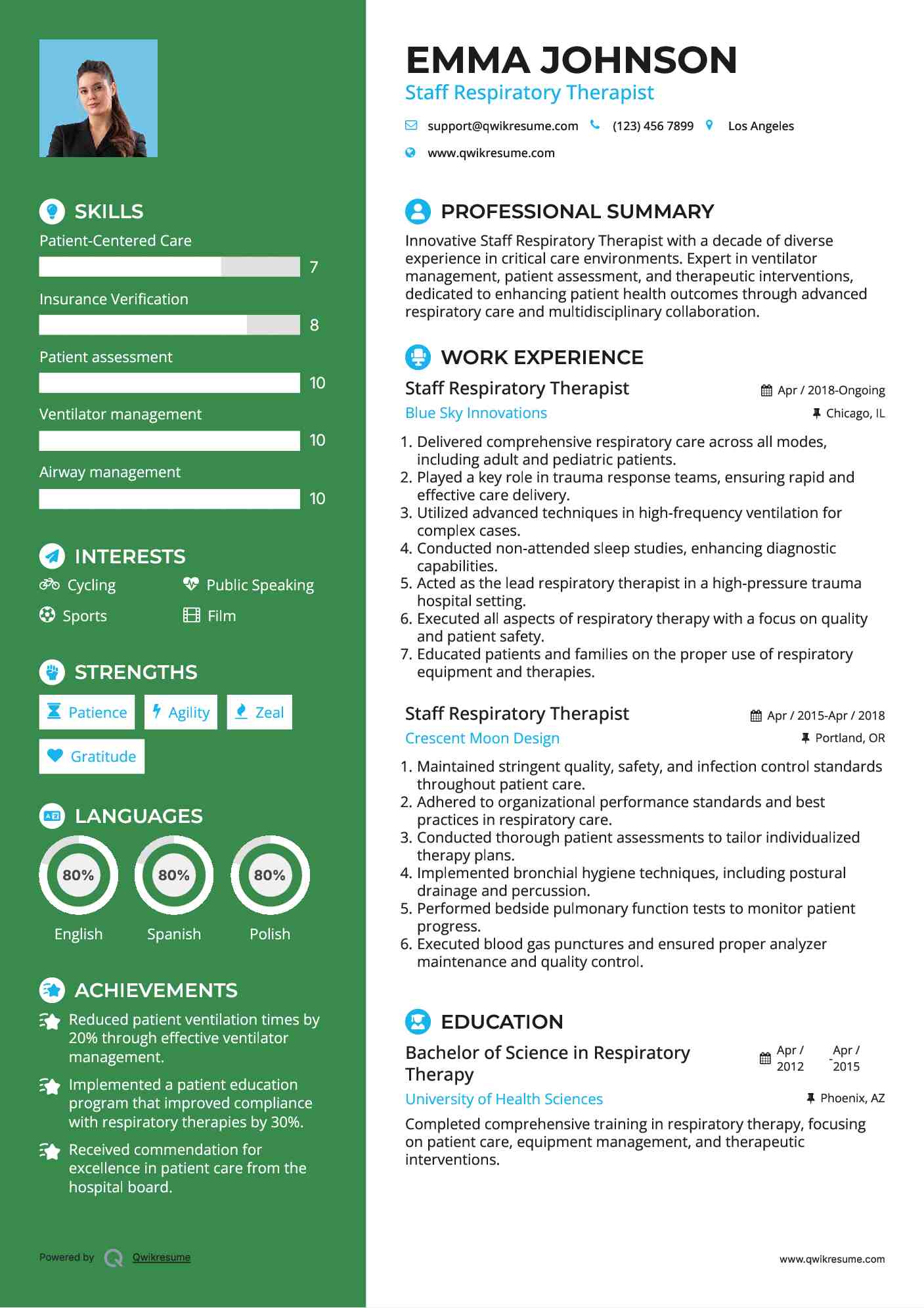 Staff Respiratory Therapist Resume Format