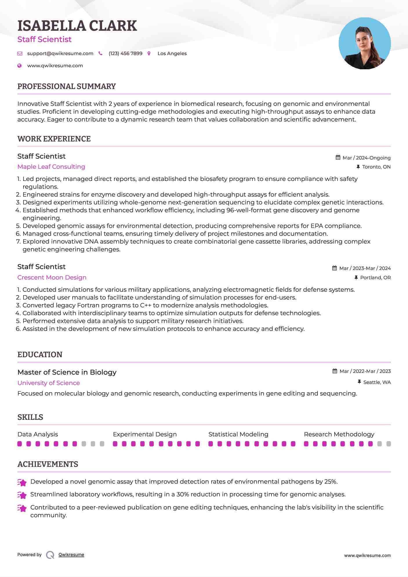 Staff Scientist Resume Template