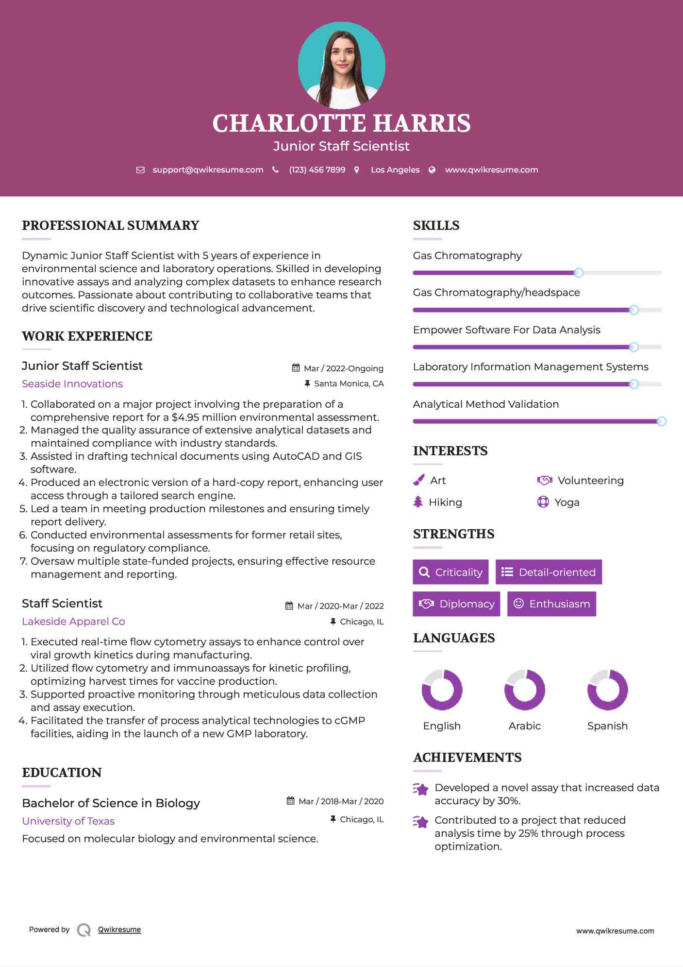 Junior Staff Scientist Resume Format