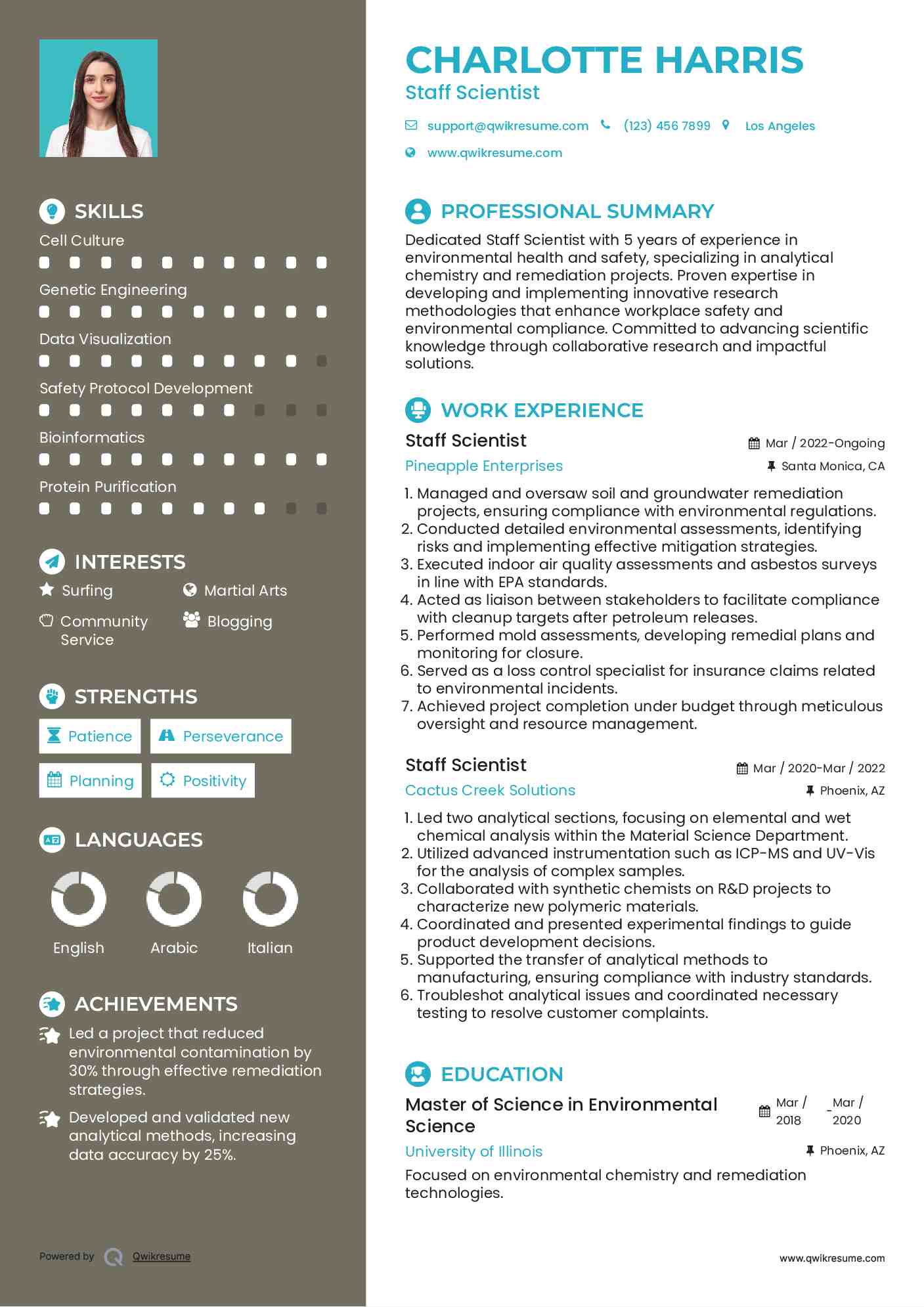 Staff Scientist Resume Example