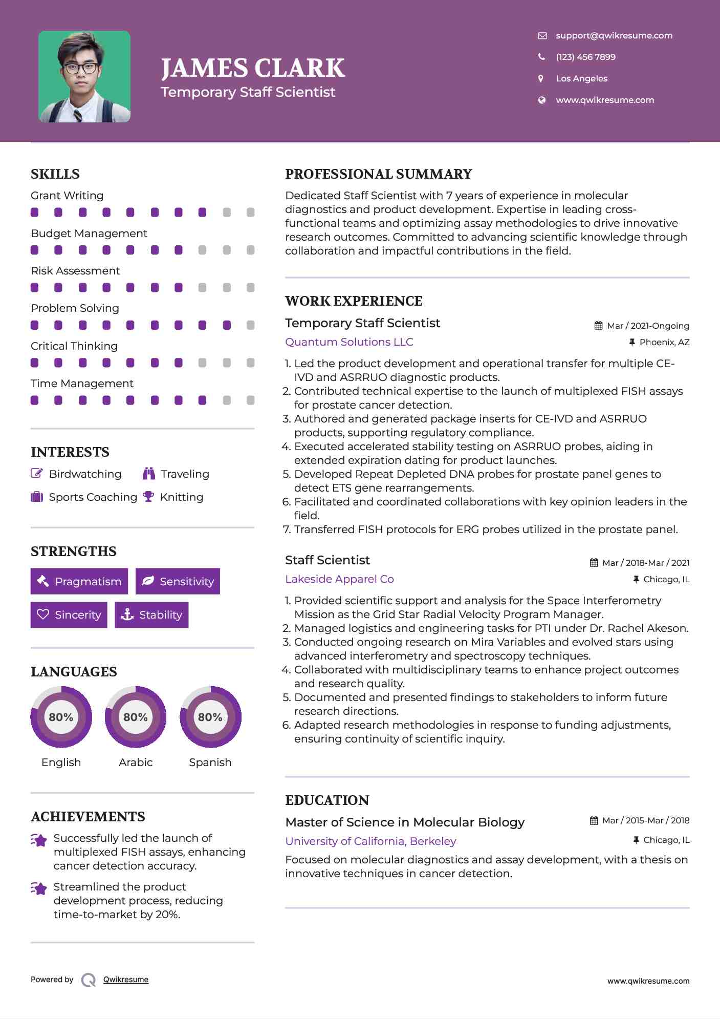 Temporary Staff Scientist Resume Format