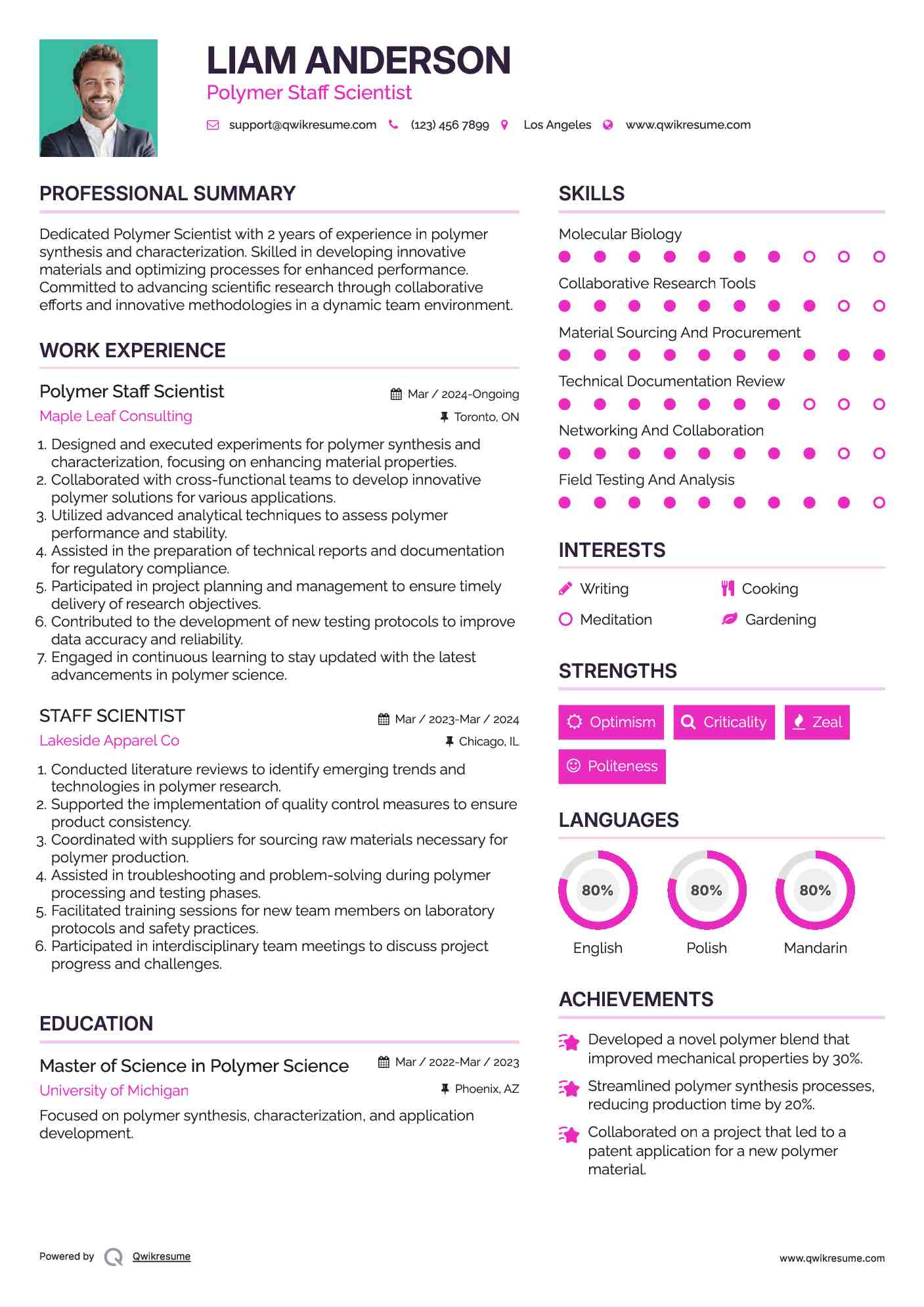 Polymer Staff Scientist Resume Template