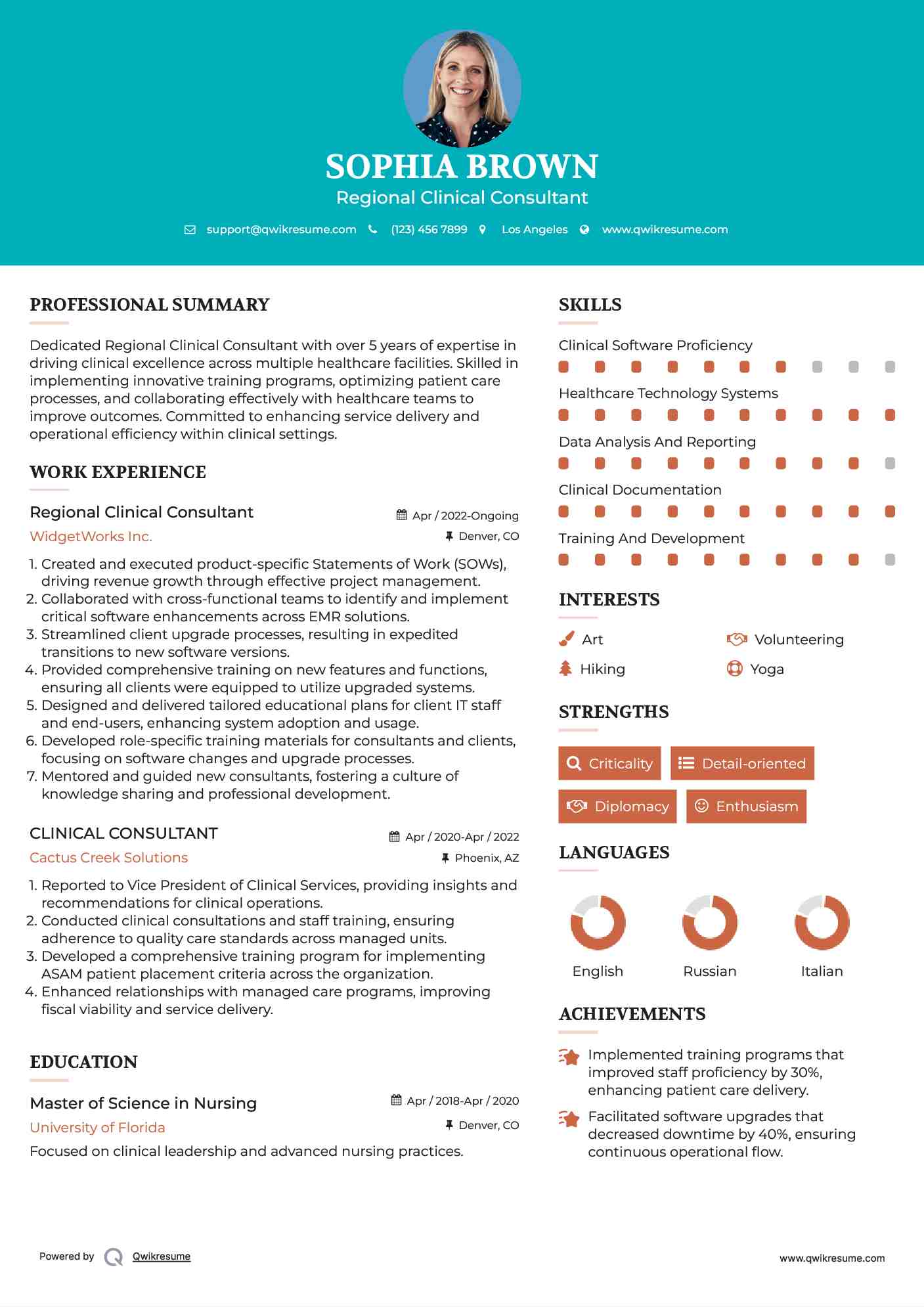 Regional Clinical Consultant
 Resume Model