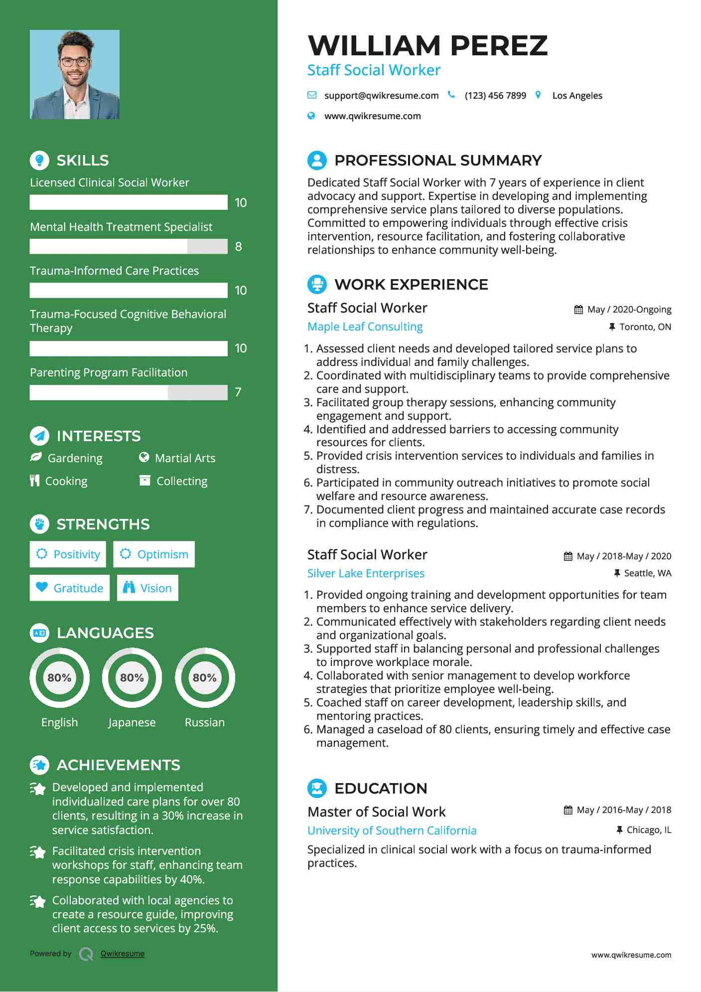 Staff Social Worker Resume Sample