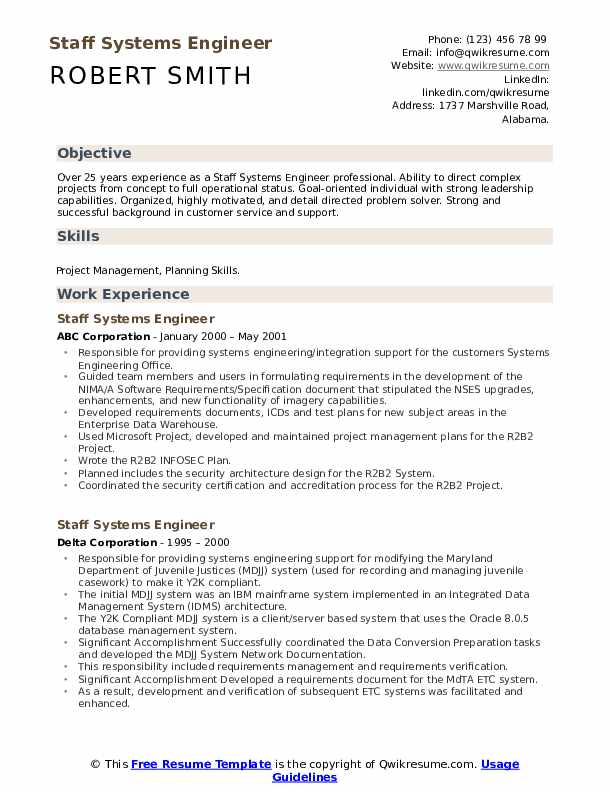 Staff Systems Engineer Resume Samples QwikResume