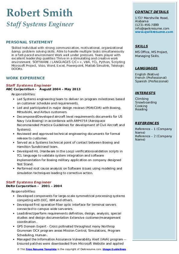 Staff Systems Engineer Resume Samples QwikResume
