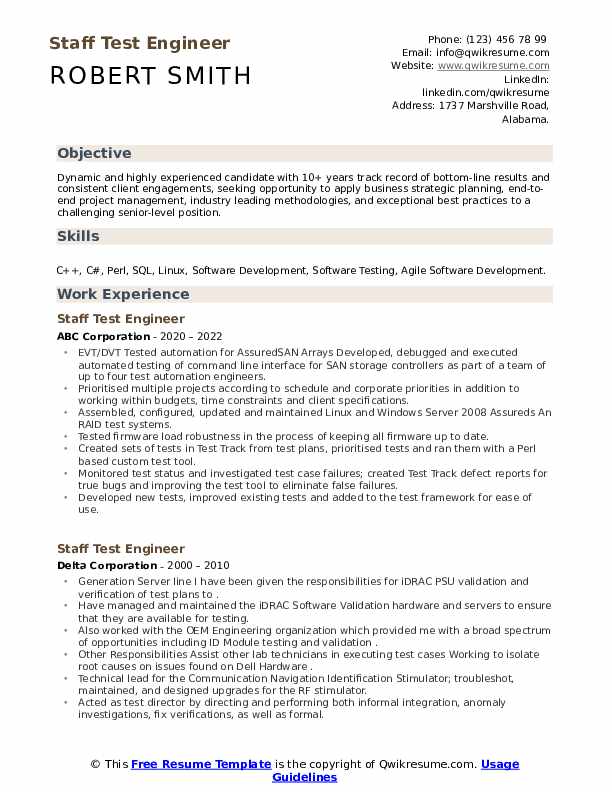 Staff Test Engineer Resume Samples QwikResume