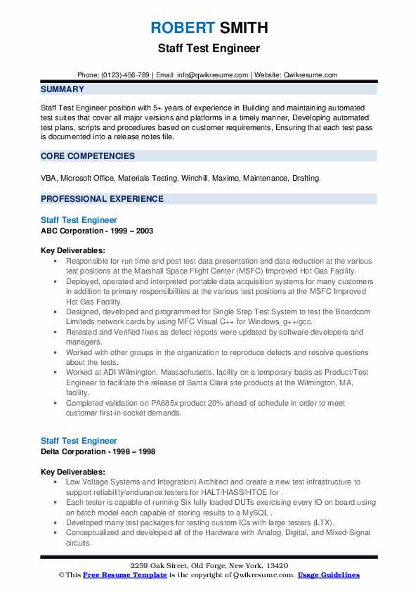 Staff Test Engineer Resume Samples QwikResume
